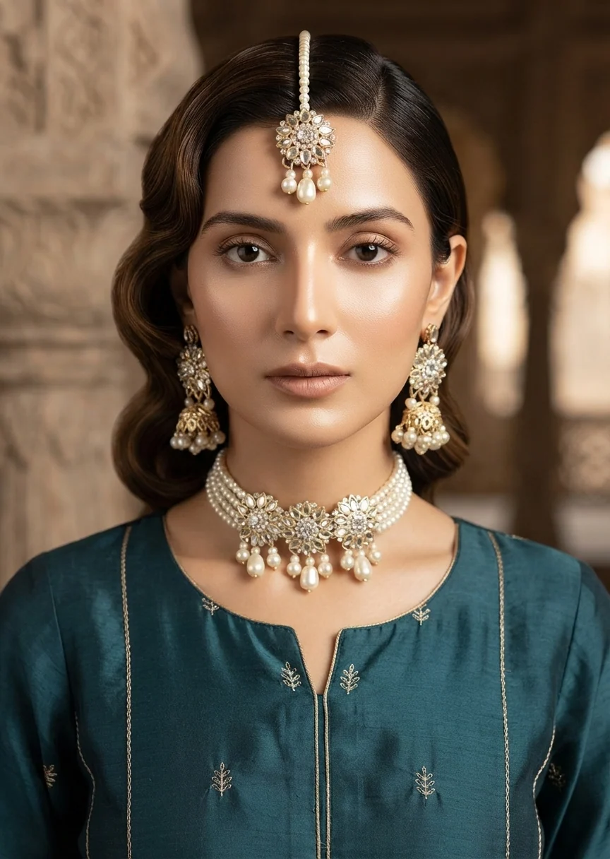 Choker in Gold, white Color by - Trendy Women Choker PSC7721 - view 2