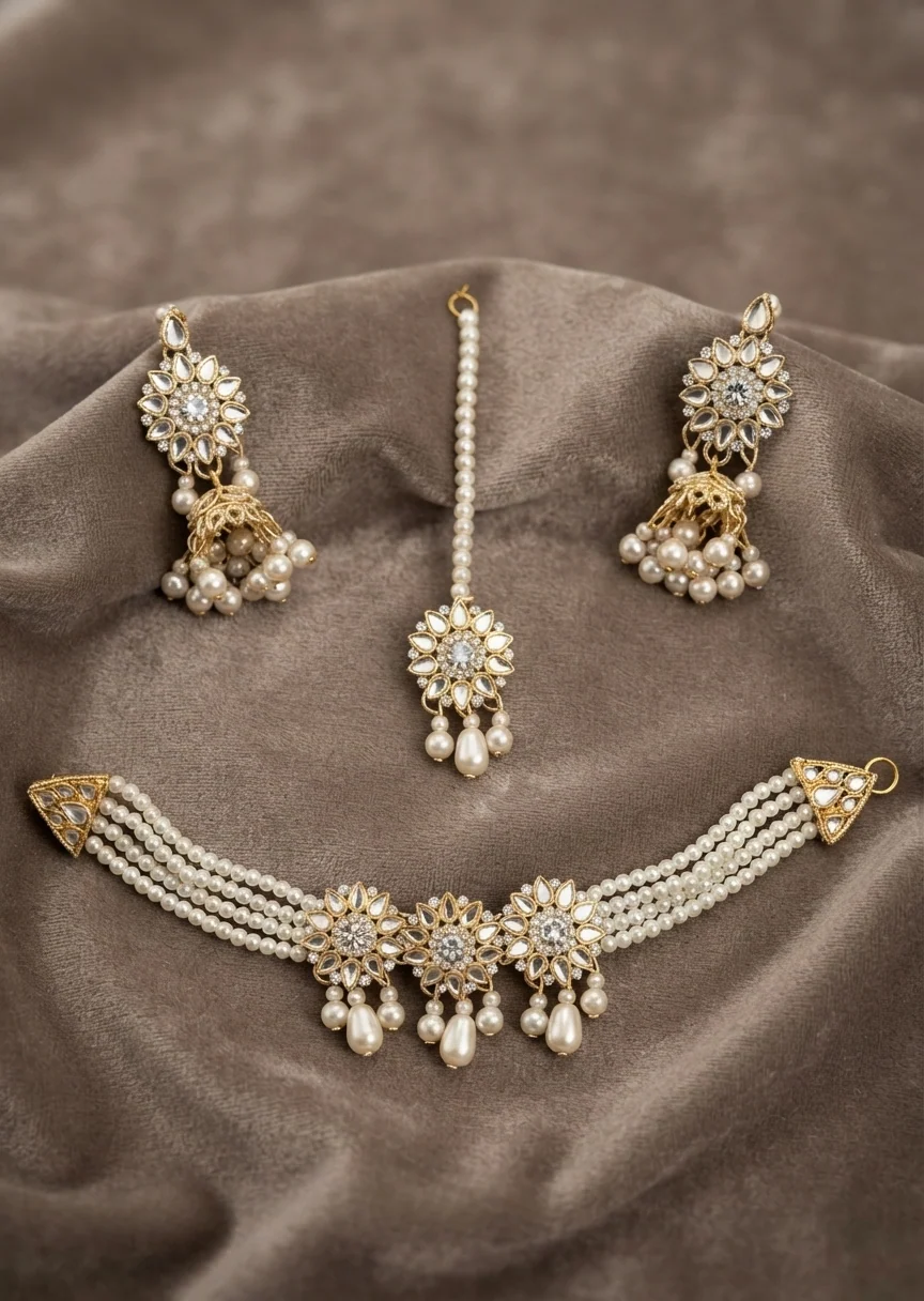 Choker in Gold, white Color by - Trendy Women Choker PSC7721 - view 3