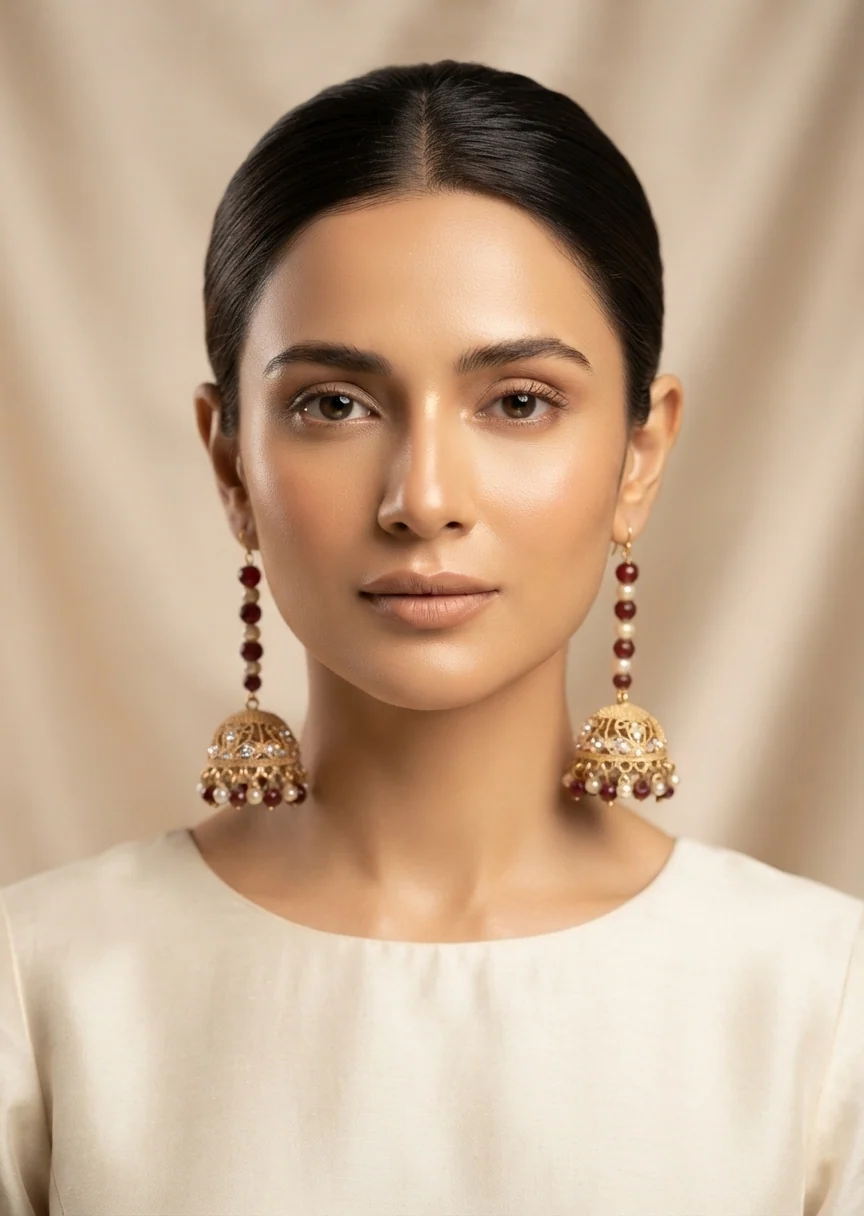 Earrings in Blood red, gold Color by - Trendy Women Earrings OUB4389