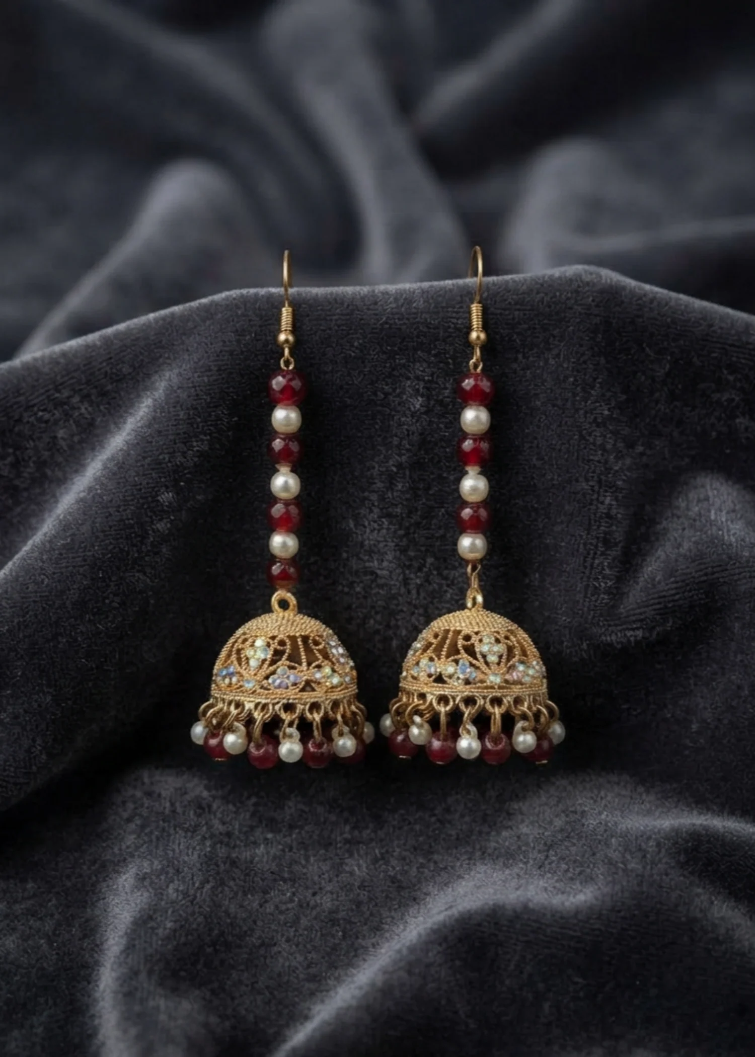Earrings in Blood red, gold Color by - Trendy Women Earrings OUB4389 - view 4