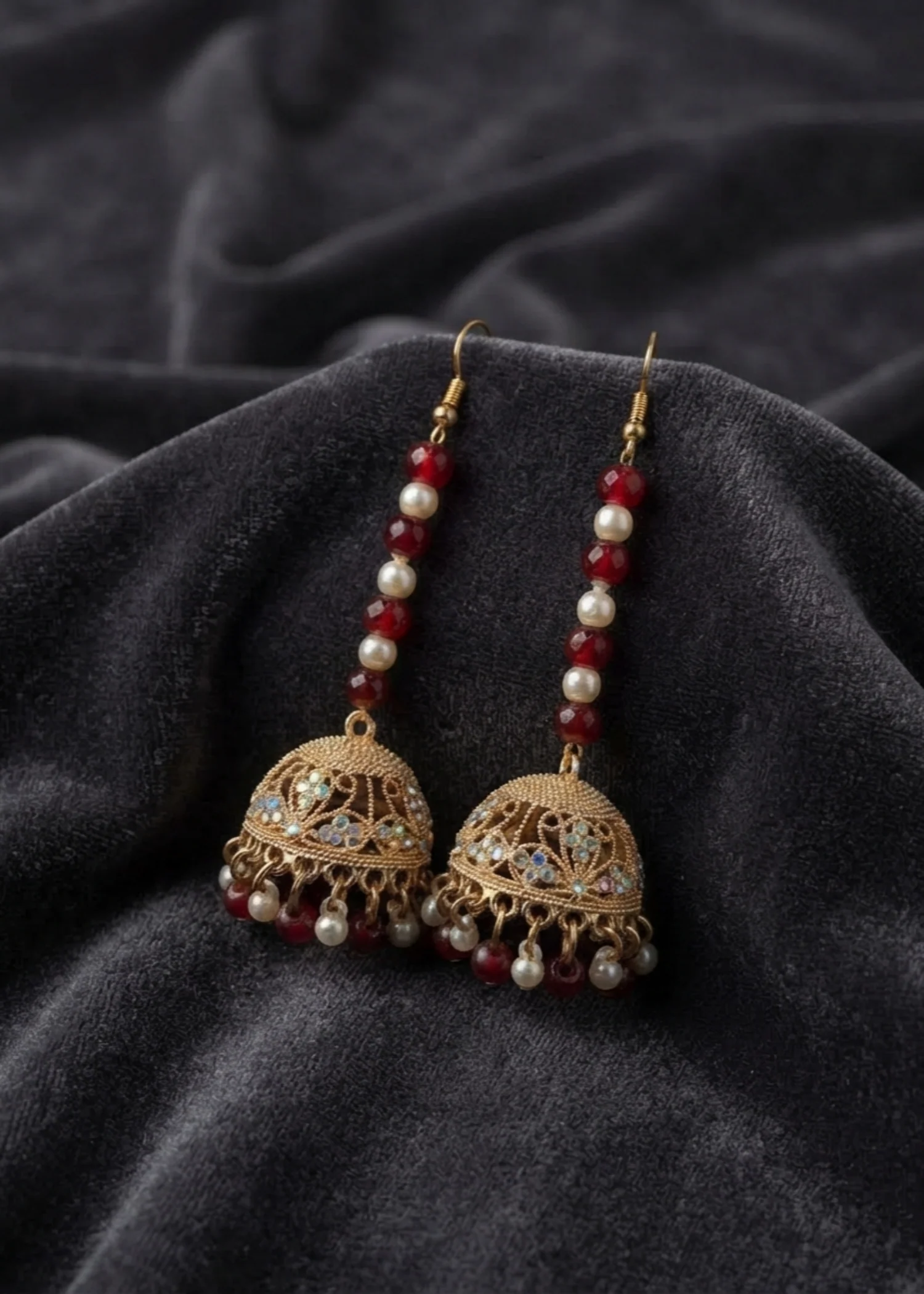 Earrings in Blood red, gold Color by - Trendy Women Earrings OUB4389 - view 2