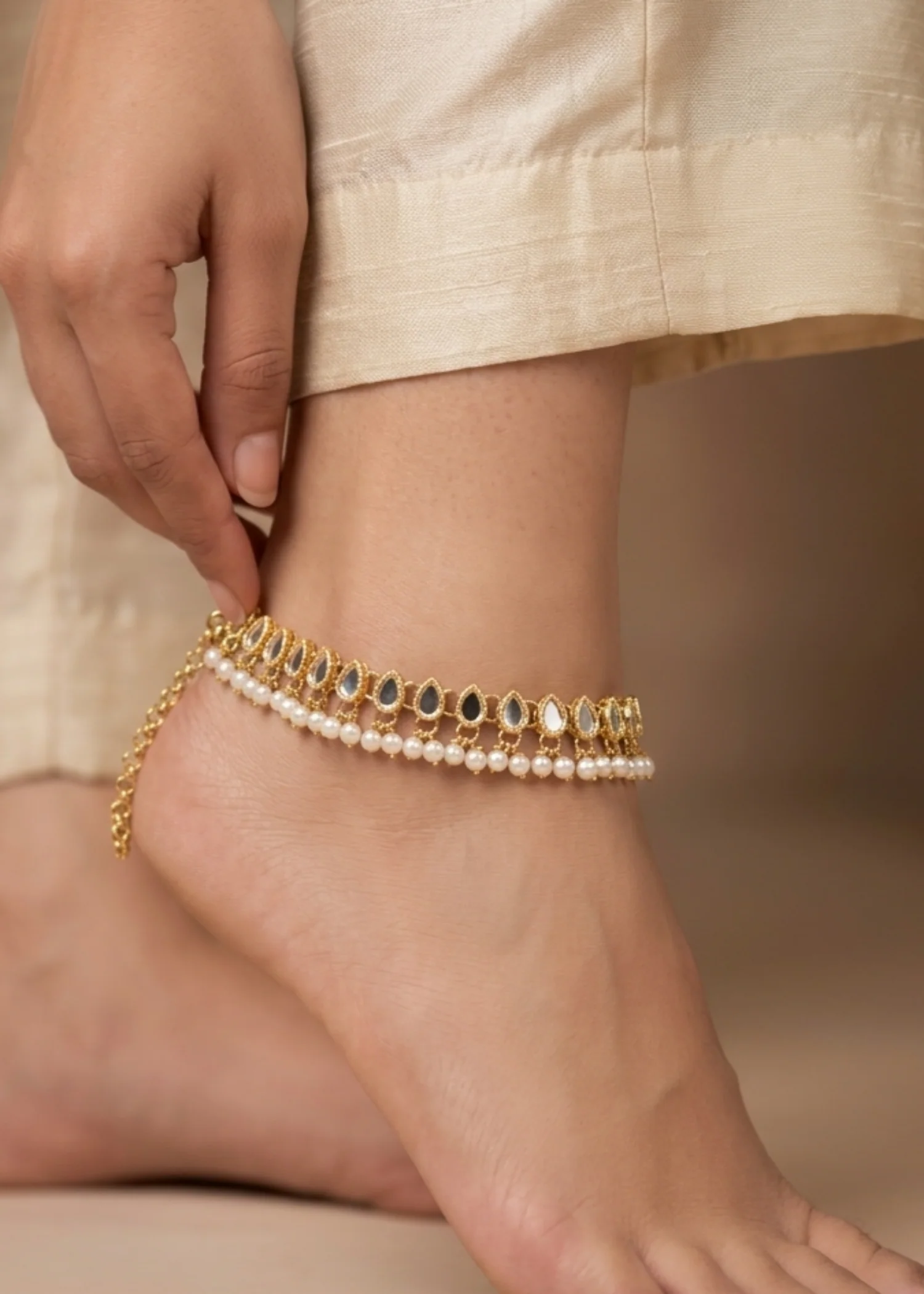 Anklet in White, golden orange Color by - Trendy Women Anklet IOE6305 - view 2