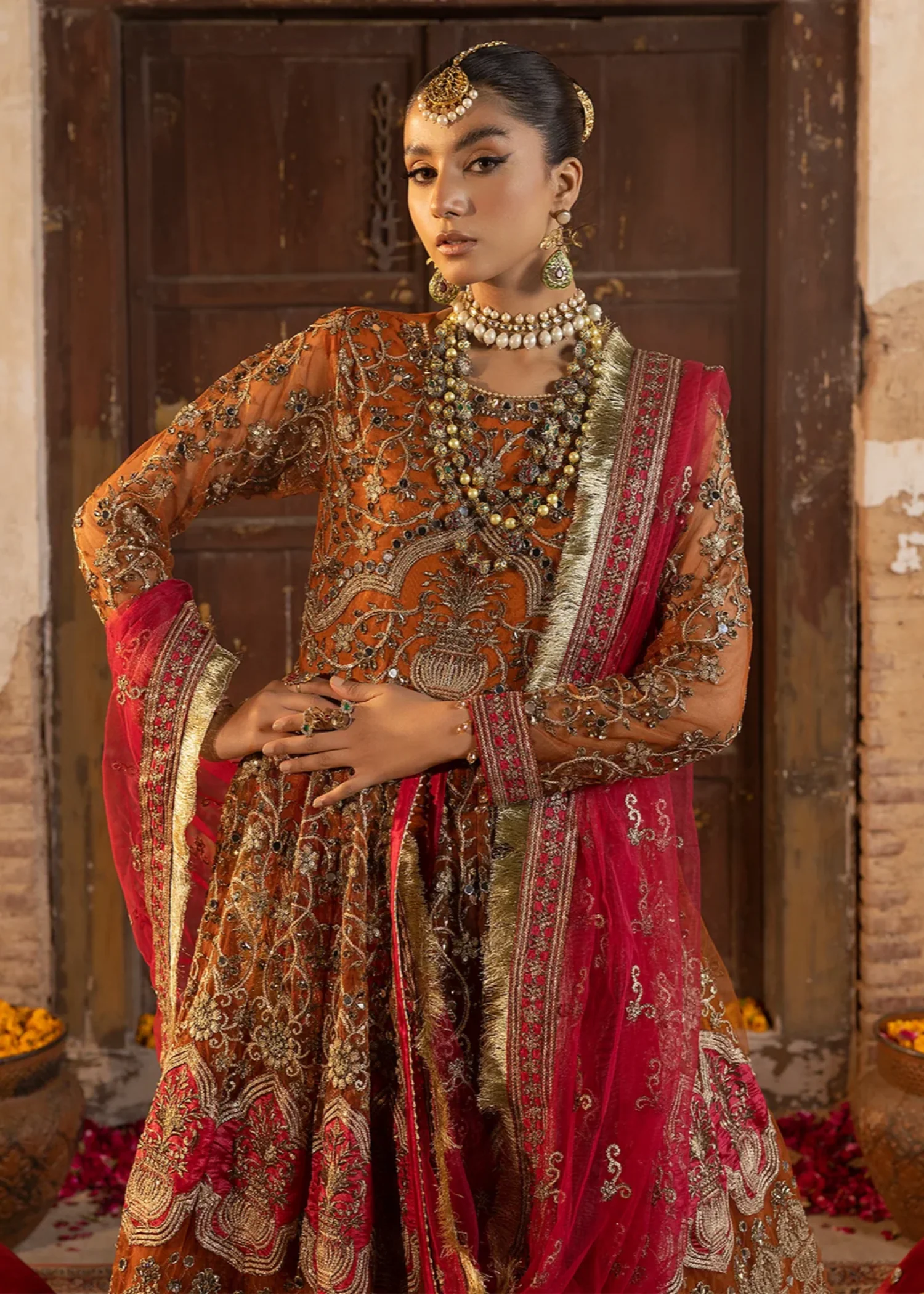 net Lehenga in Orange - view 6
