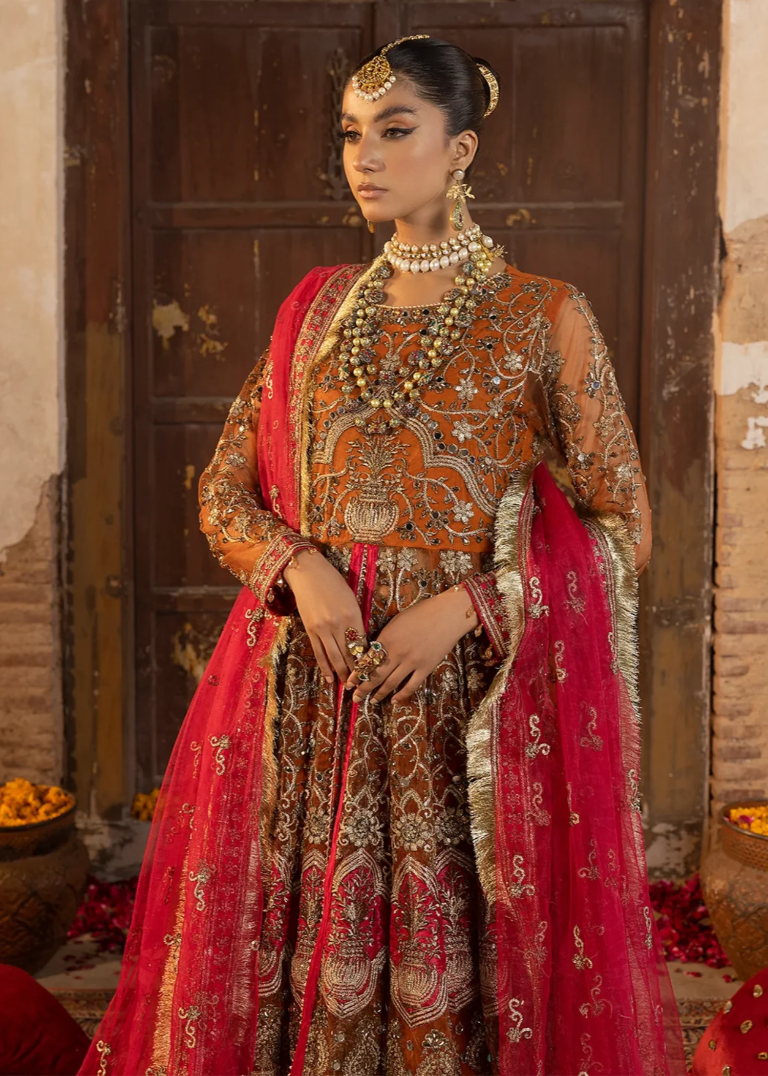 net Lehenga in Orange - view 2