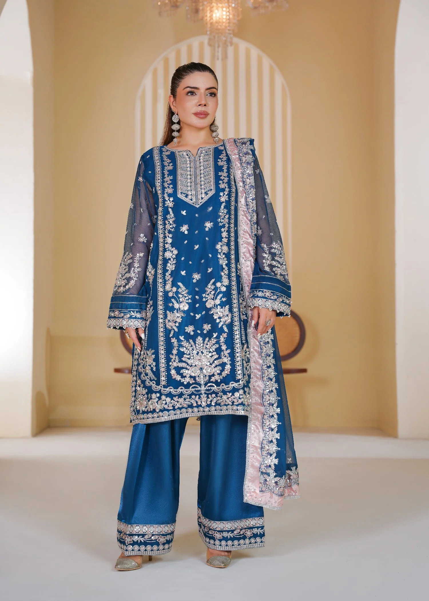 organza Kurta Set in Blue