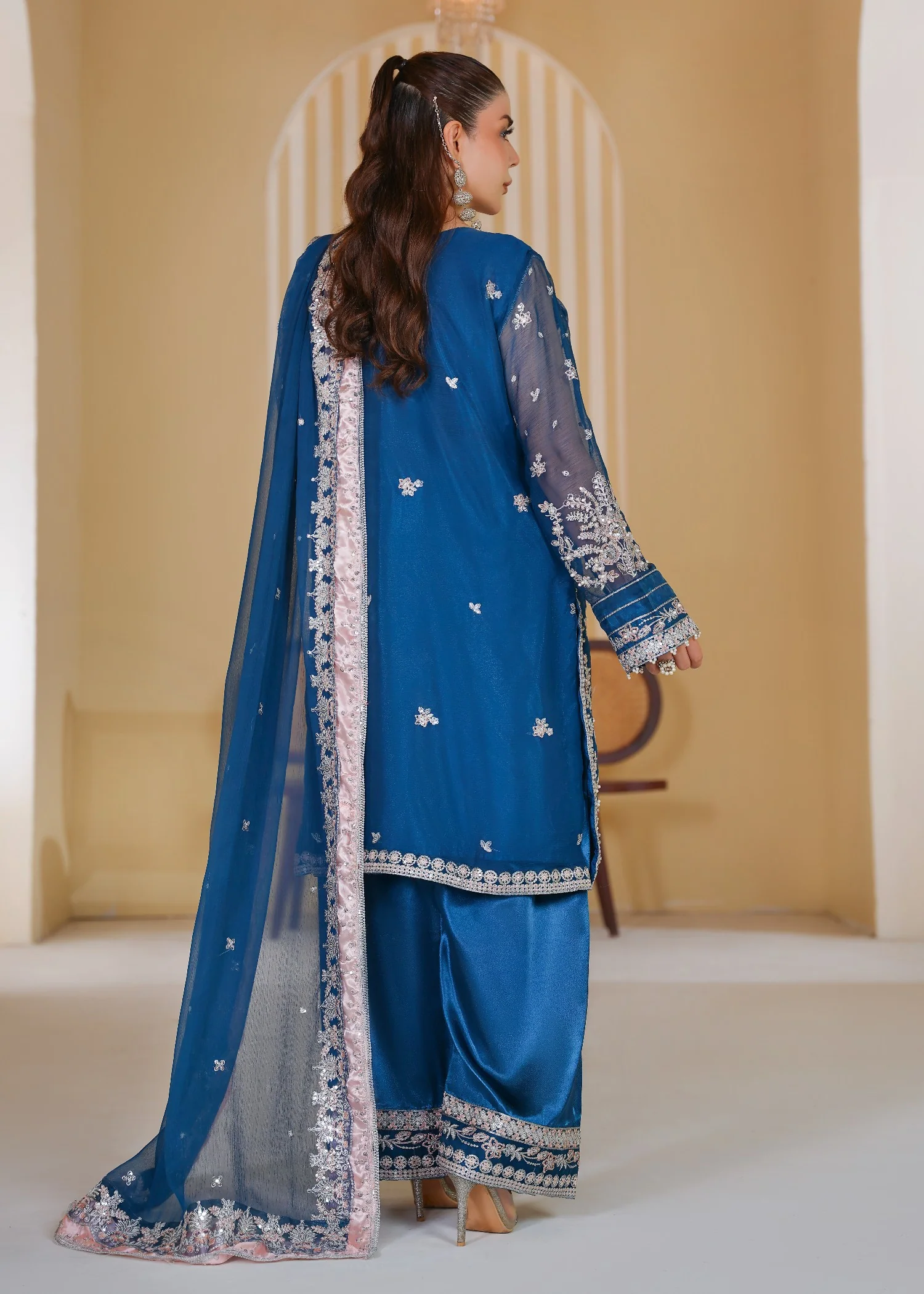 organza Kurta Set in Blue - view 4
