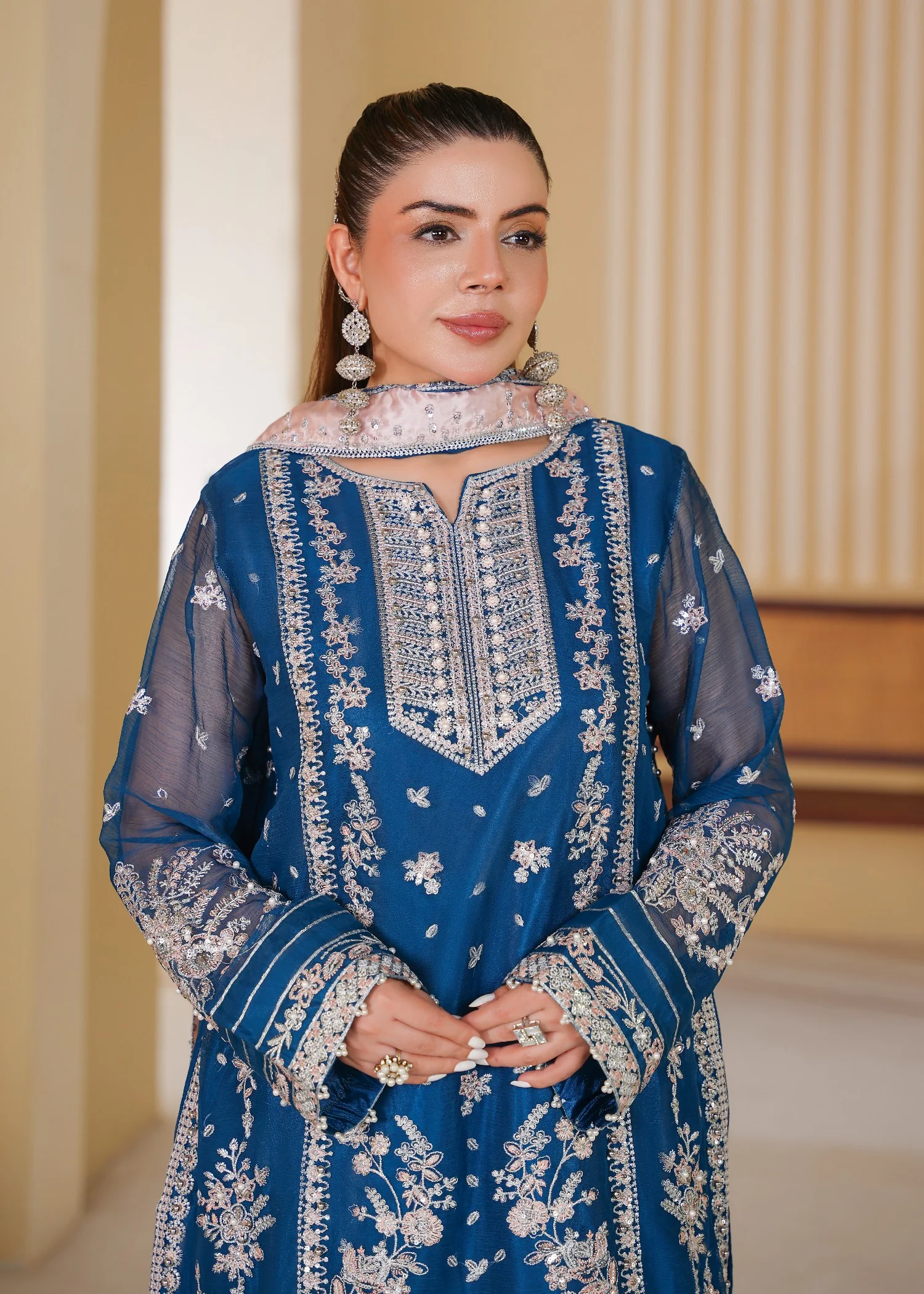 organza Kurta Set in Blue - view 5