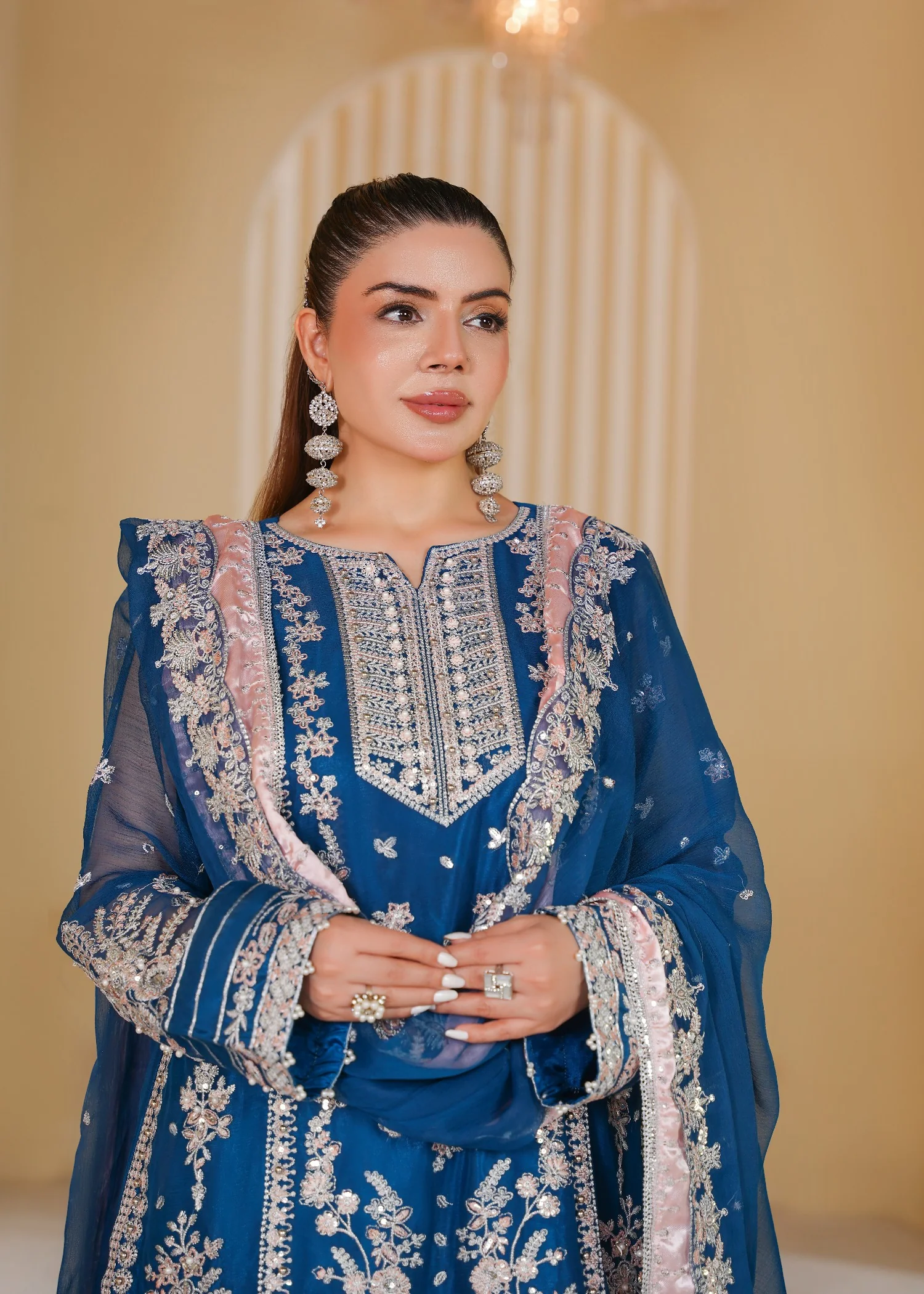 organza Kurta Set in Blue - view 6