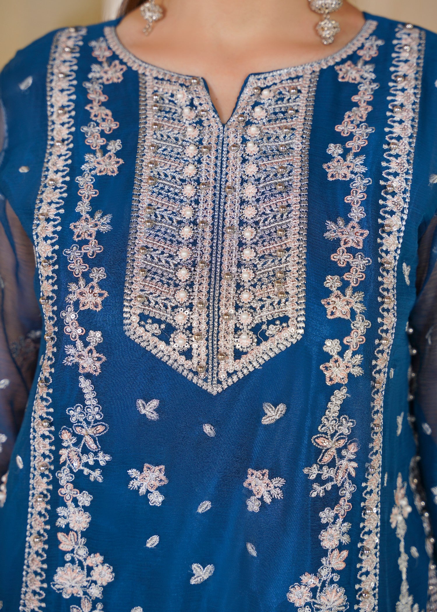 organza Kurta Set in Blue - view 7