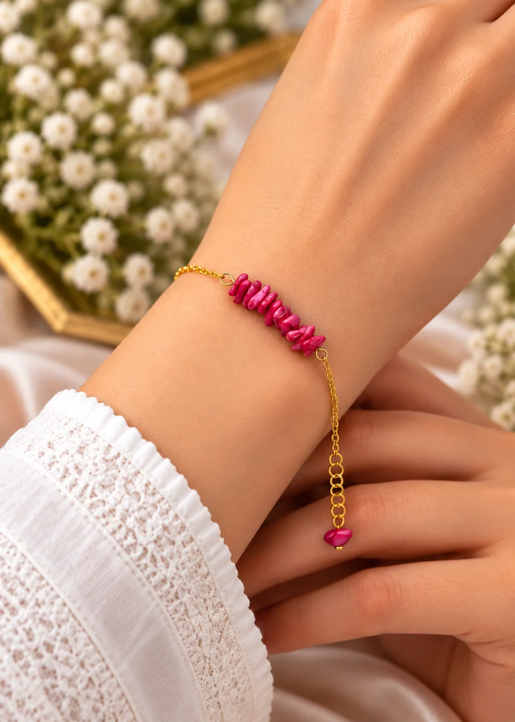 Bracelet in Coral red Color by - Trendy Women Bracelet TYE4207