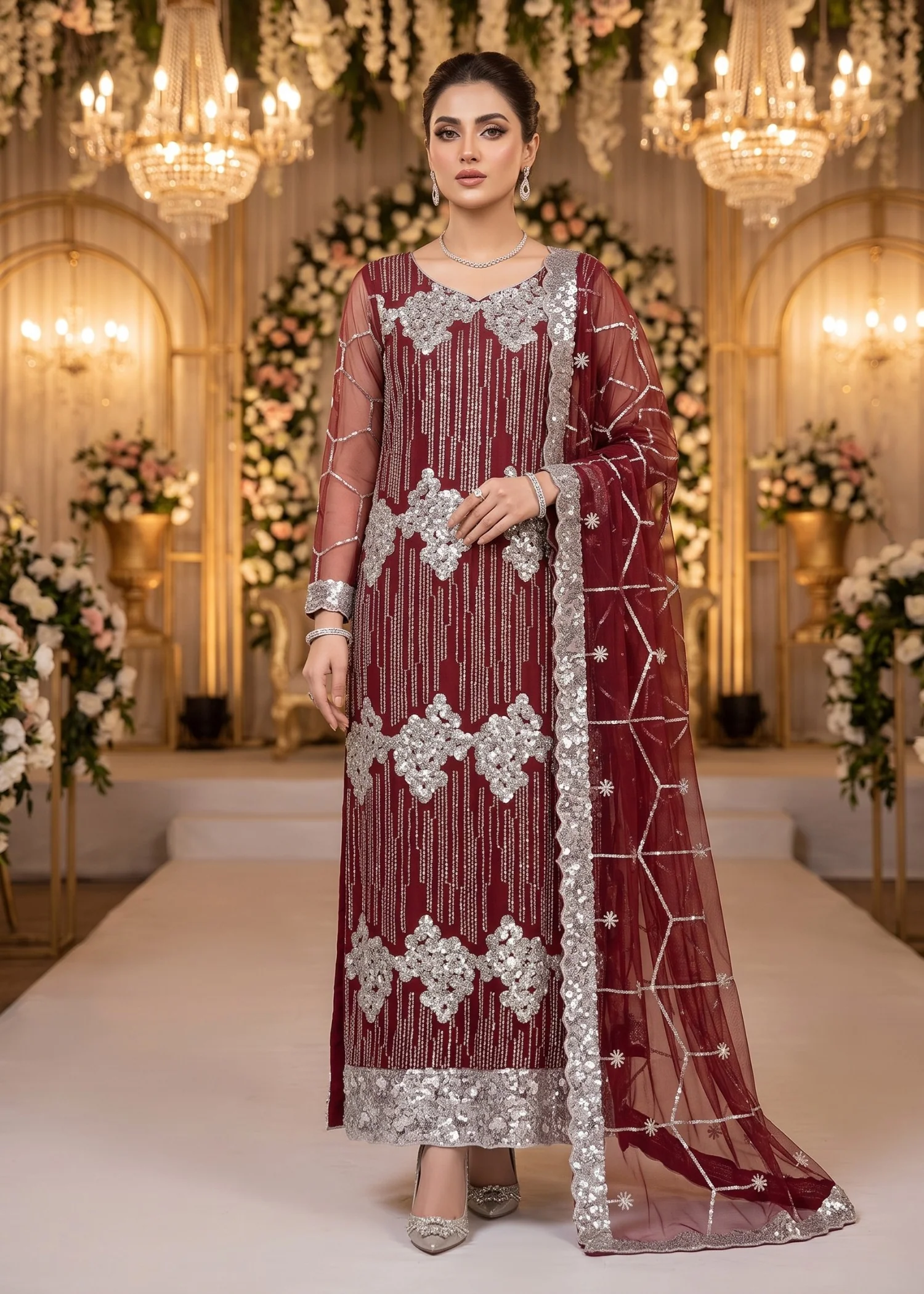 net Unstitched in Maroon - view 2