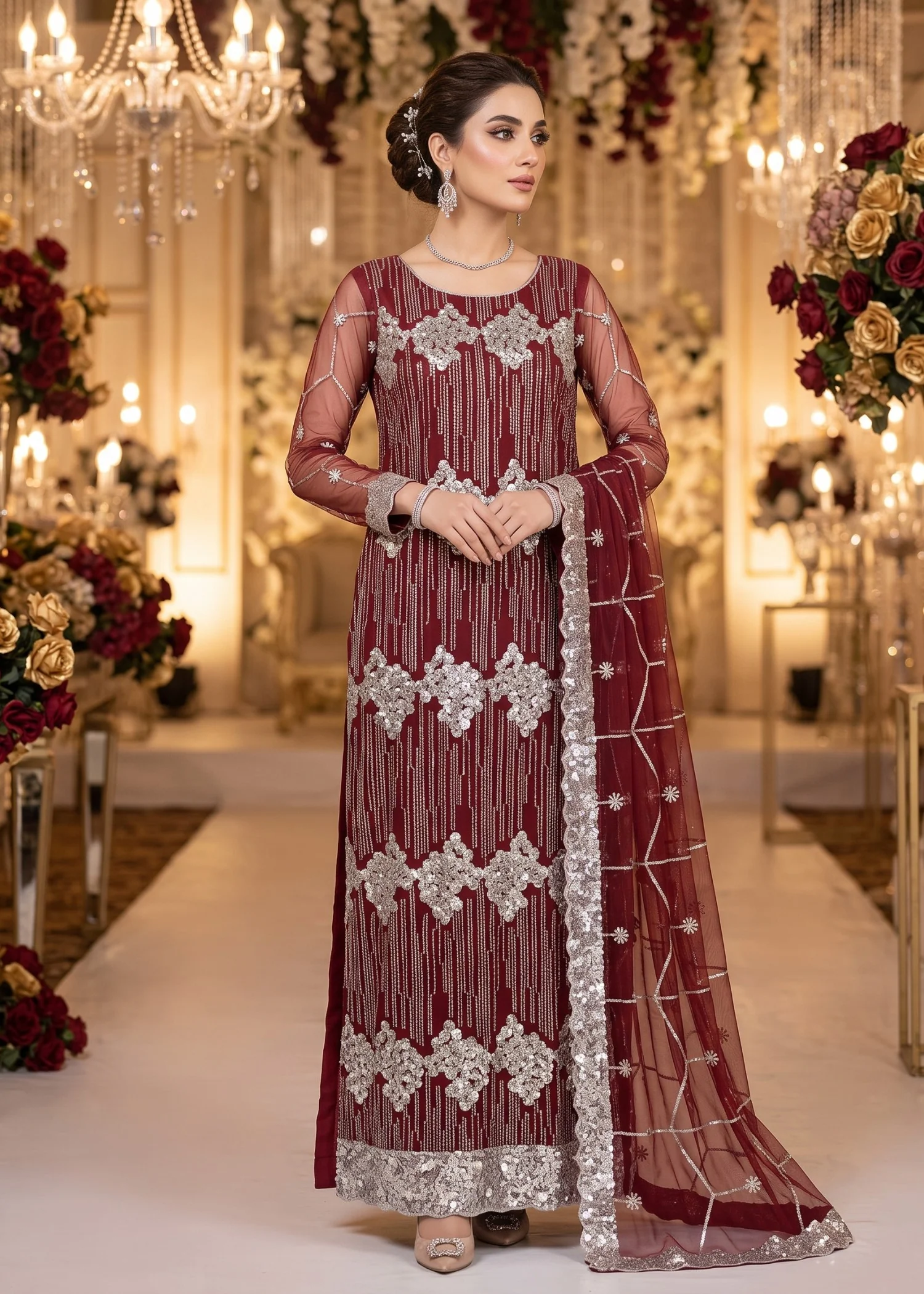 net Unstitched in Maroon