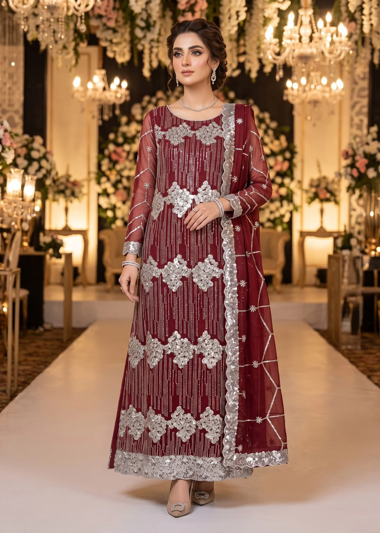 net Unstitched in Maroon - view 5