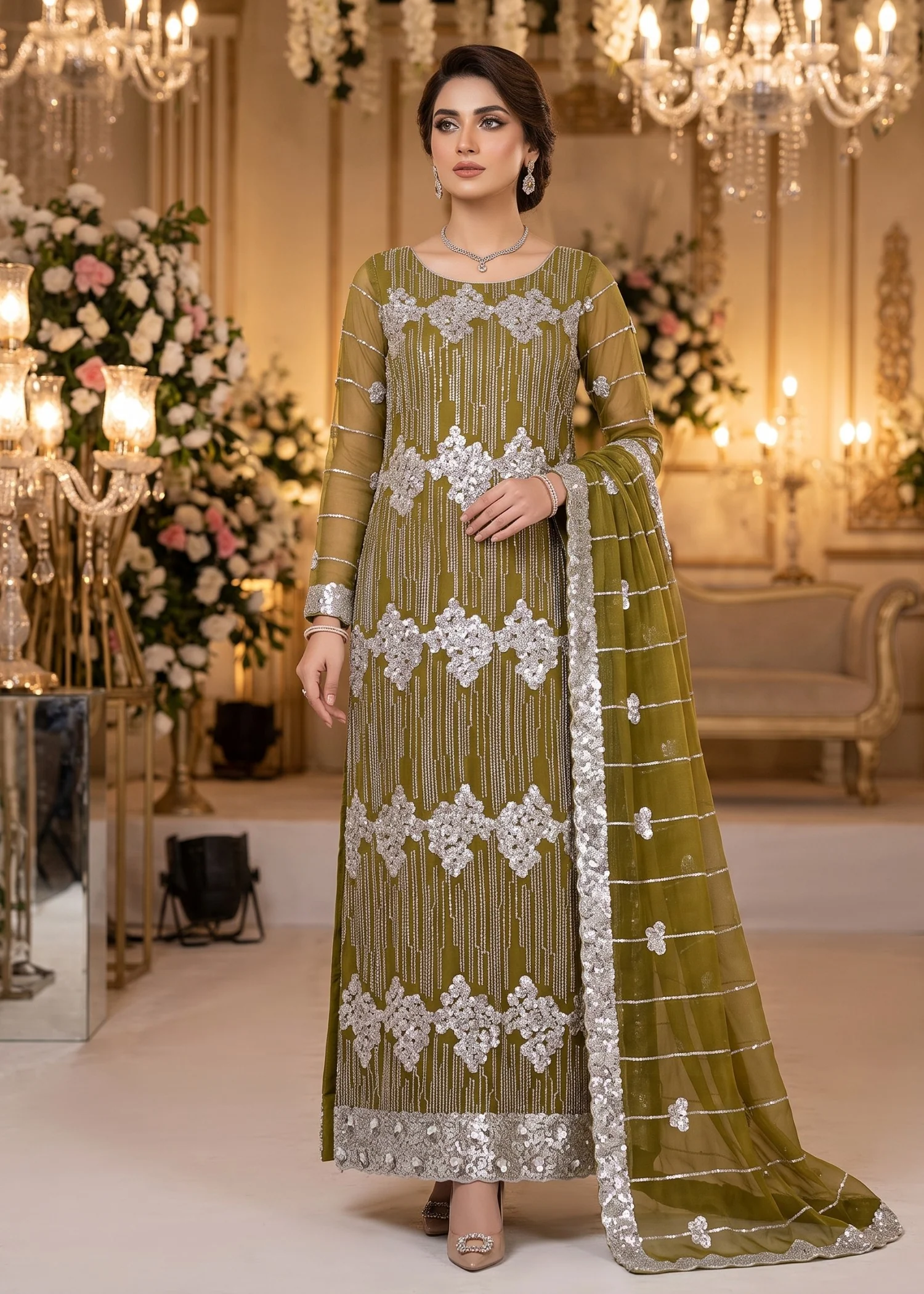 net Unstitched in Olive green