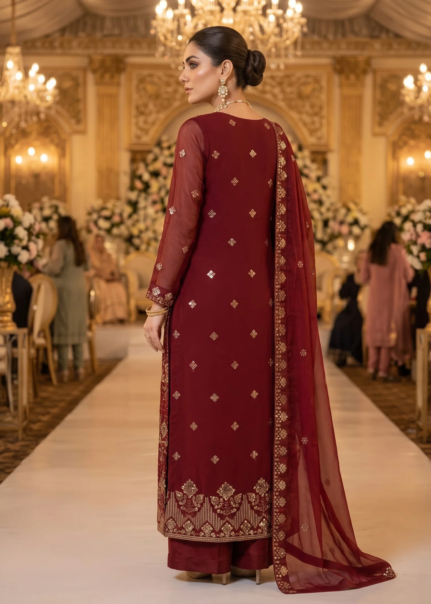 net Unstitched in Maroon - view 5