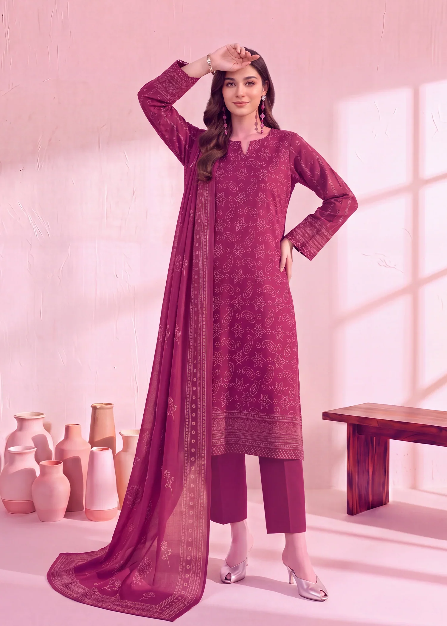 dhanak Unstitched in Hot pink - view 2
