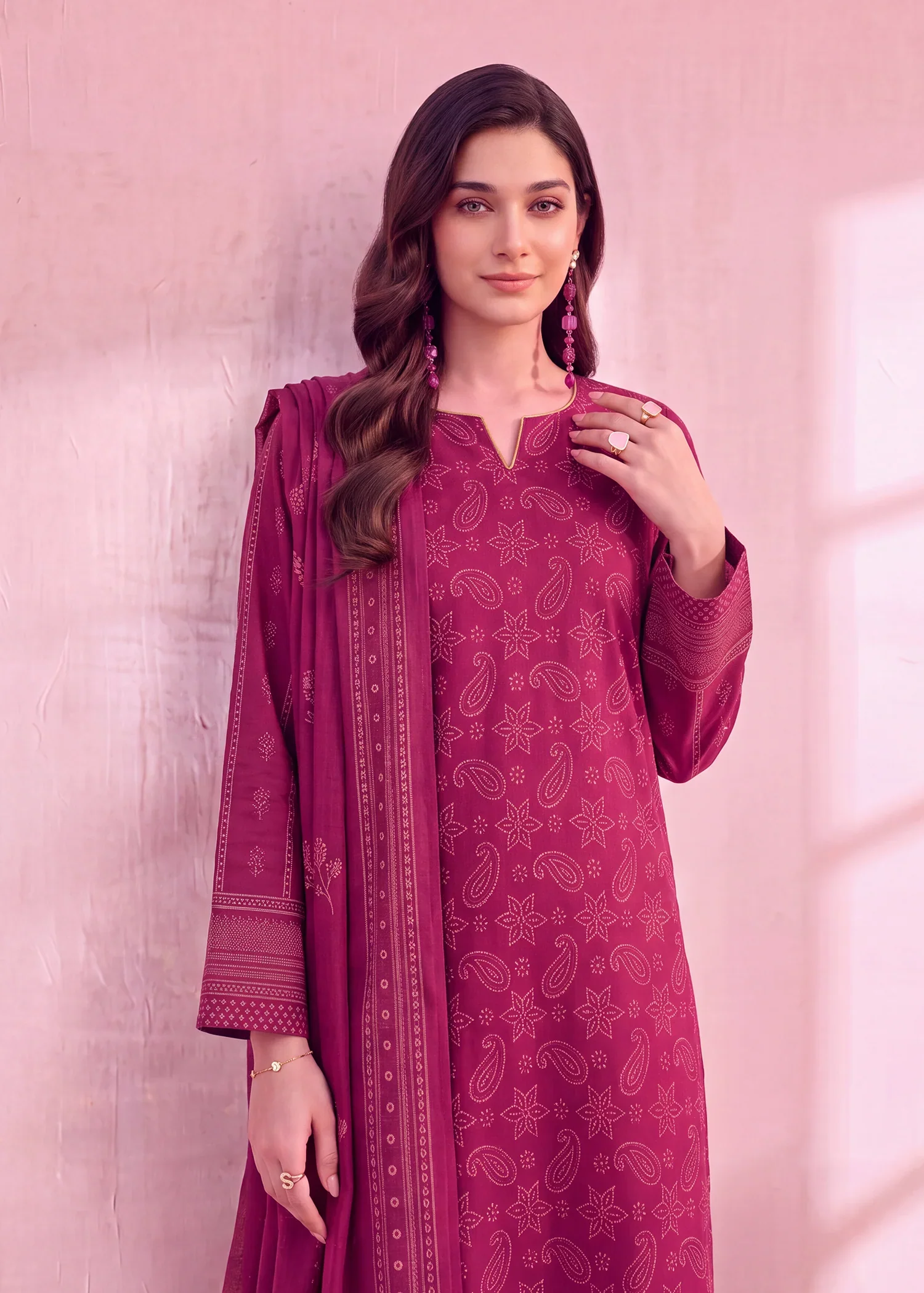 dhanak Unstitched in Hot pink - view 3