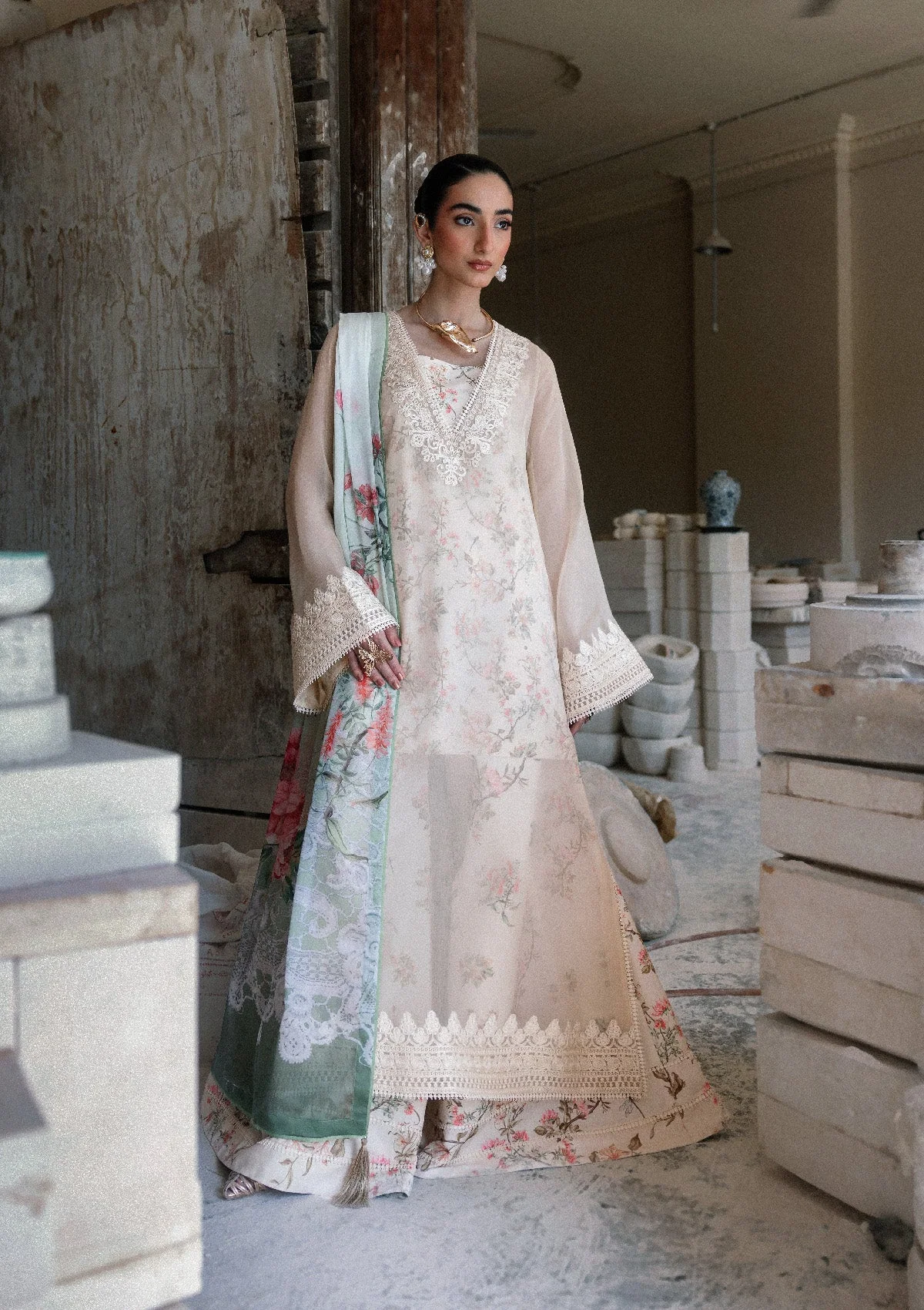chiffon Unstitched in Beige