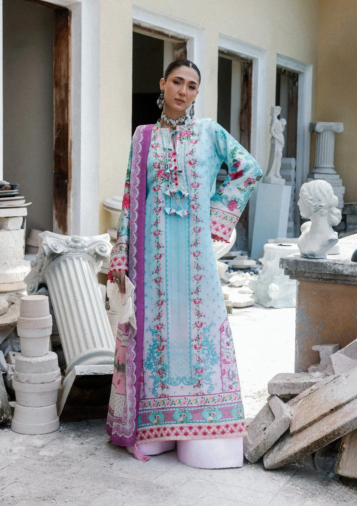 silk charmeuse Unstitched in Baby blue