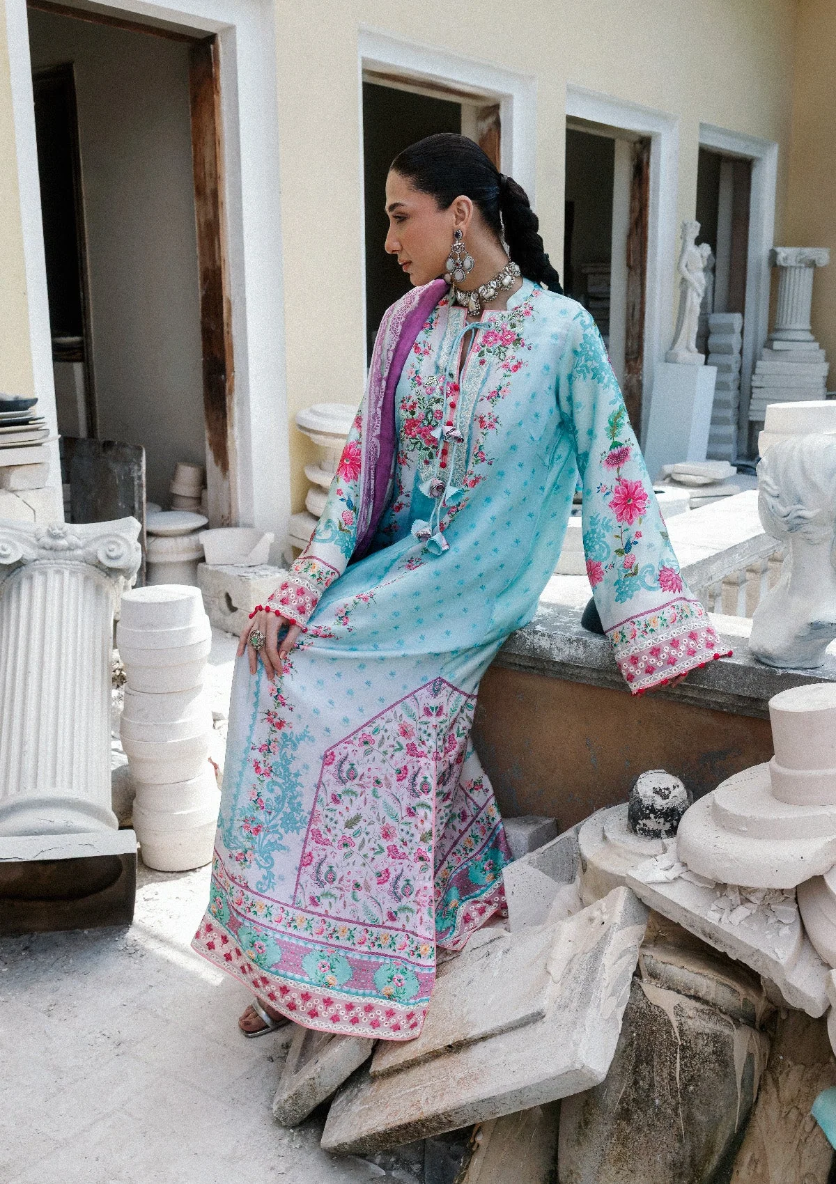 silk charmeuse Unstitched in Baby blue - view 2