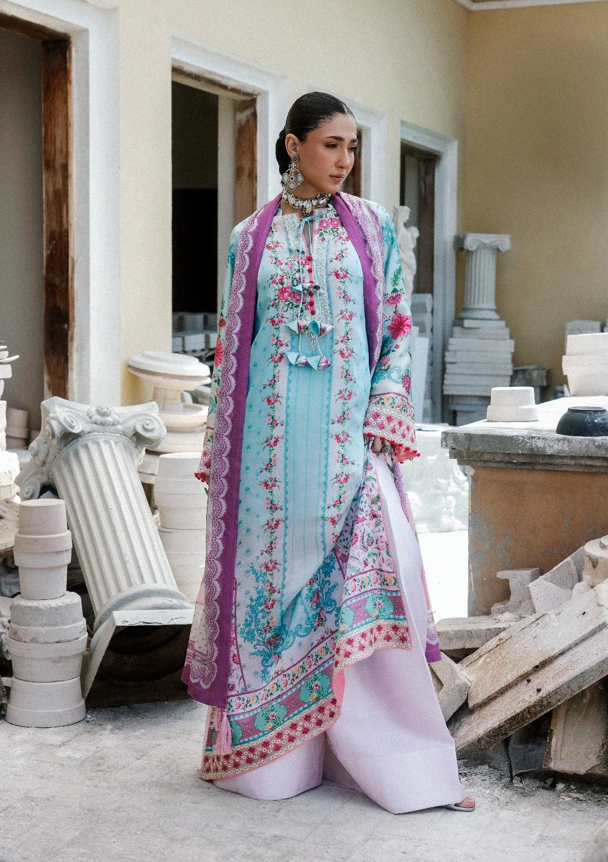 silk charmeuse Unstitched in Baby blue - view 4