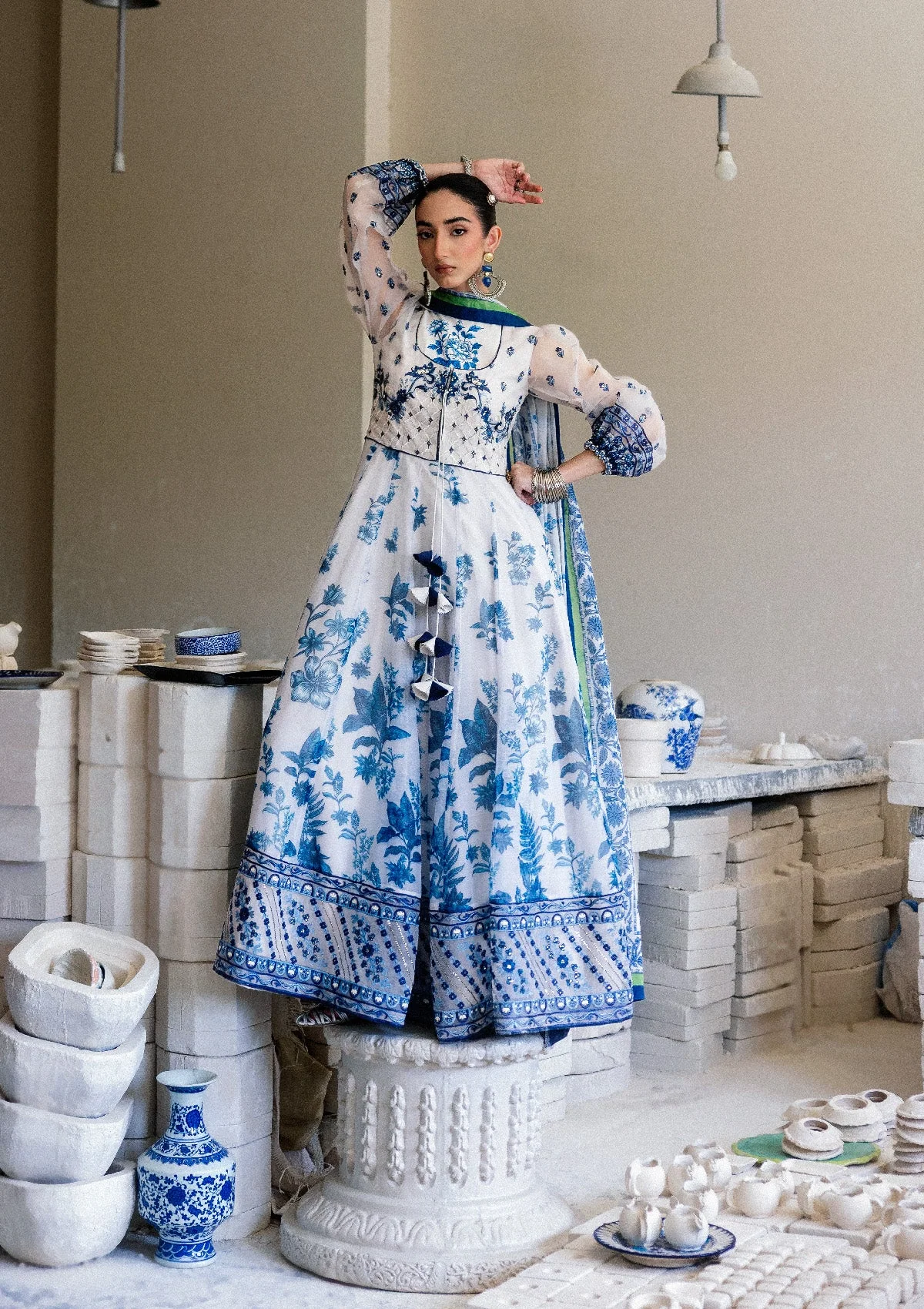 chiffon Unstitched in White, dodger blue
