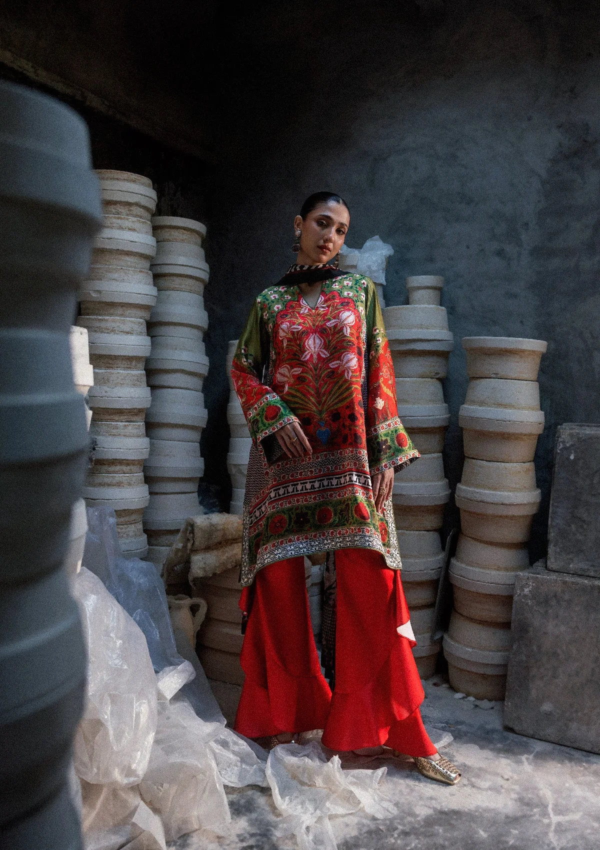 silk charmeuse Unstitched in Blood red - view 2