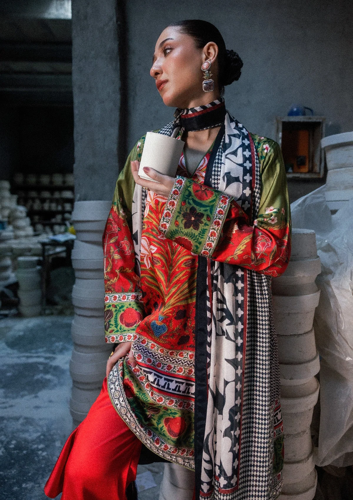 silk charmeuse Unstitched in Blood red - view 5