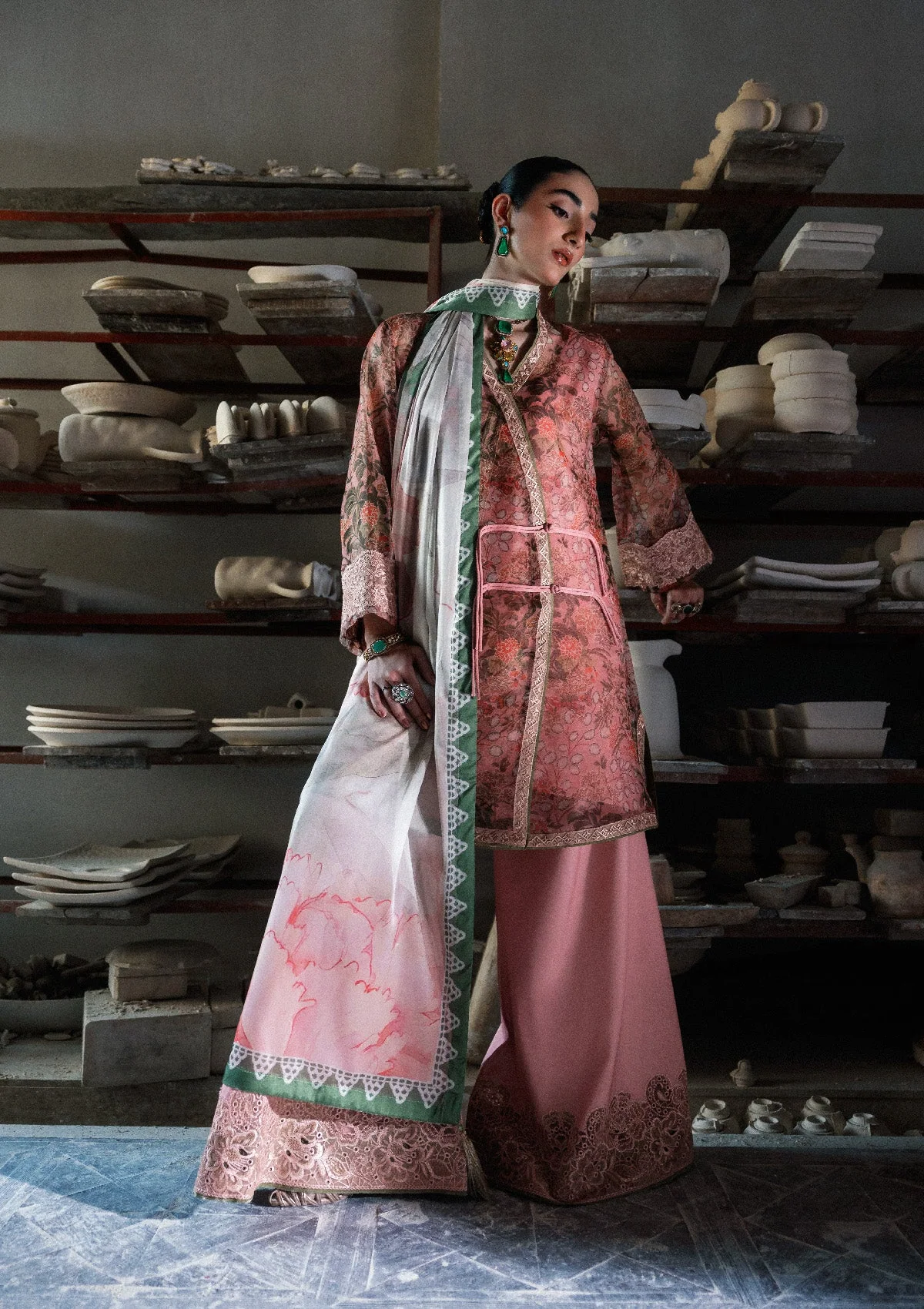 organza Unstitched in Salmon pink