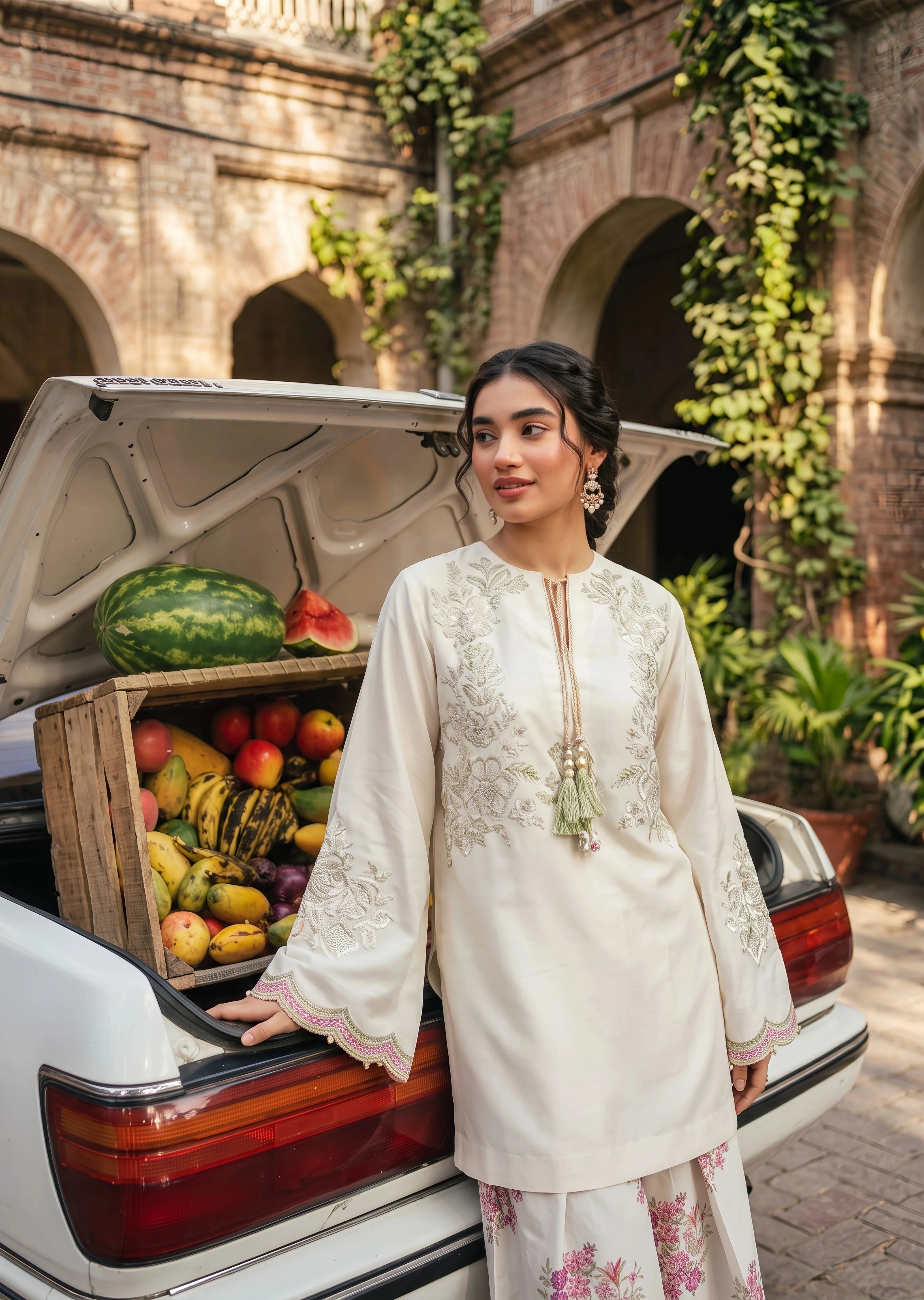 linen Kurta Set in Ivory - view 2