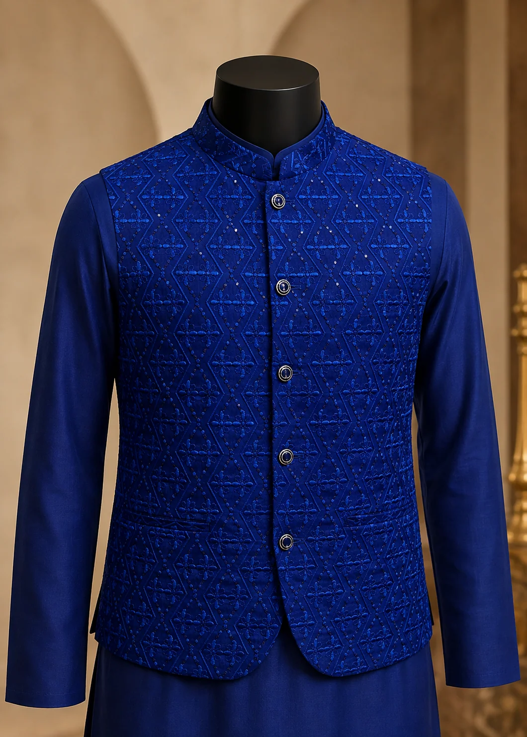 raw silk Waistcoat in Blue - view 5
