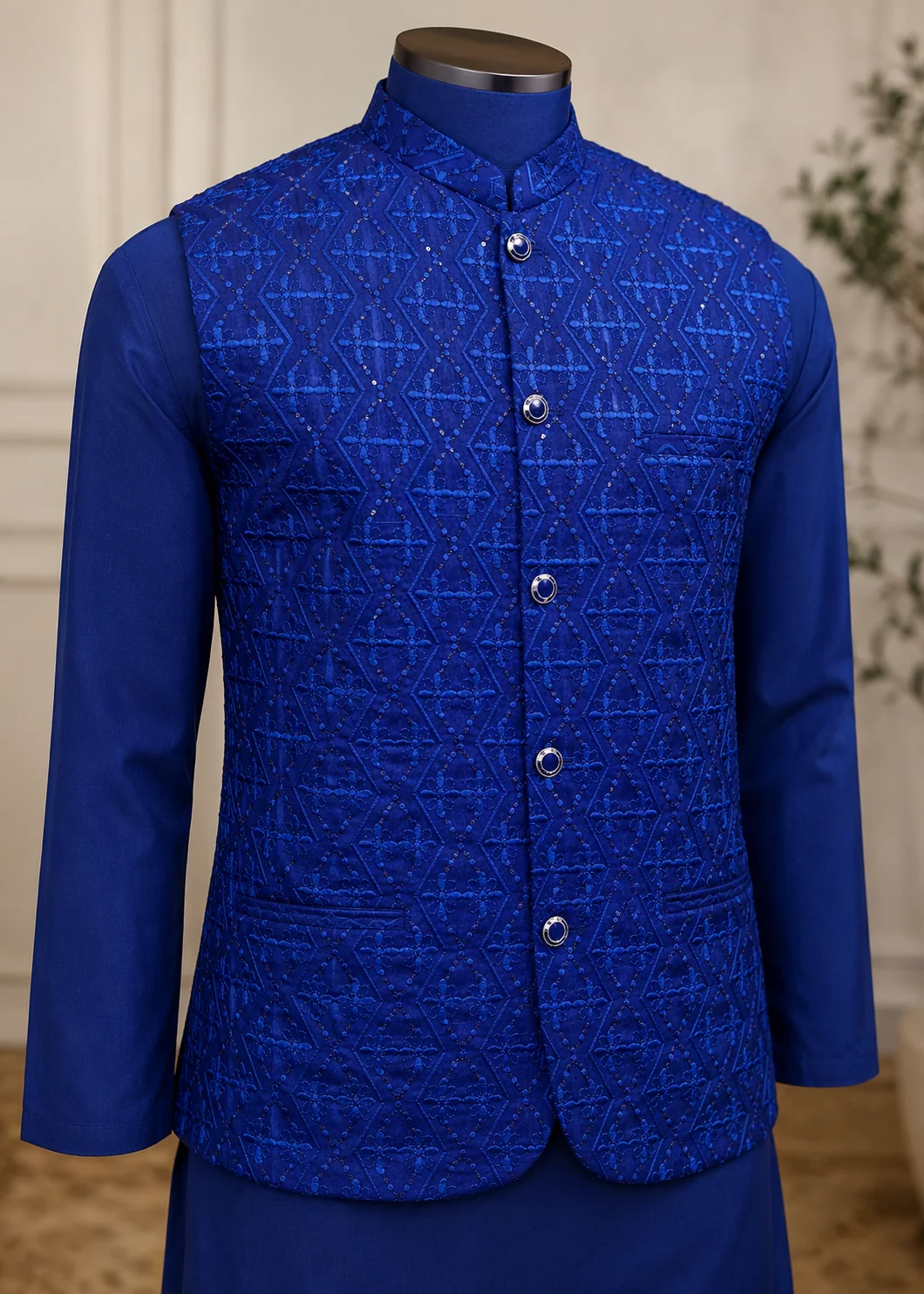 raw silk Waistcoat in Blue