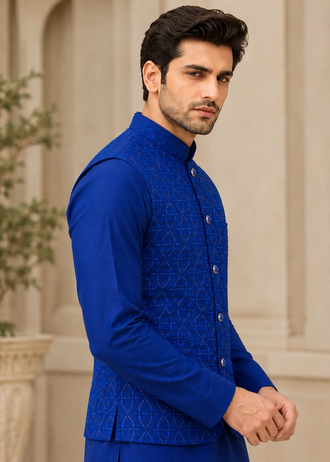 raw silk Waistcoat in Blue - view 2