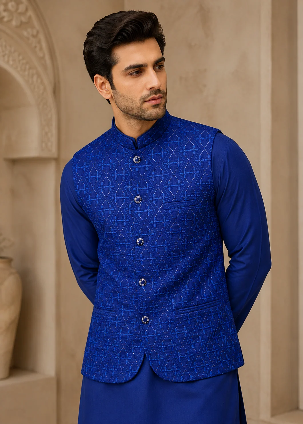 raw silk Waistcoat in Blue - view 6