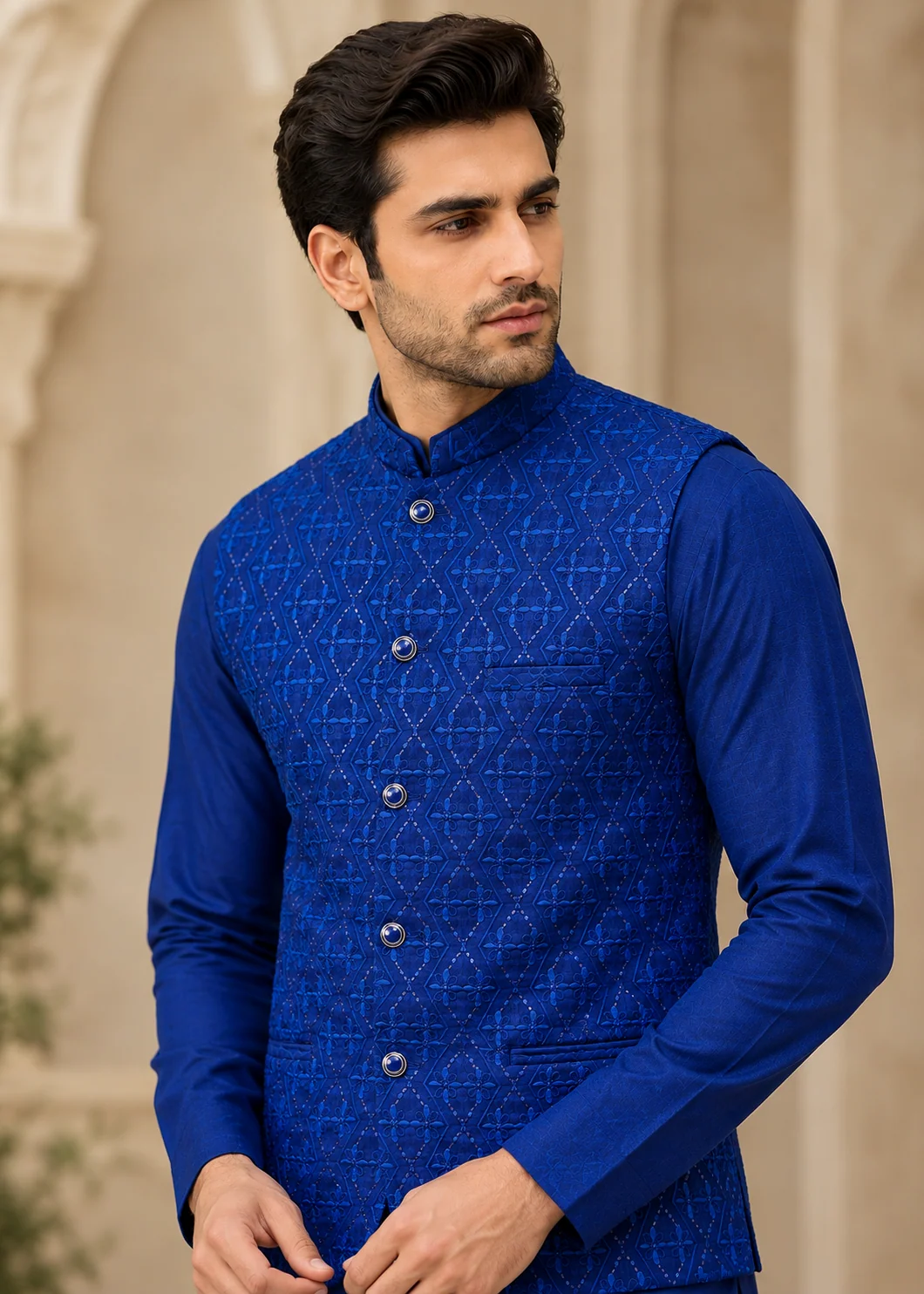 raw silk Waistcoat in Blue - view 3