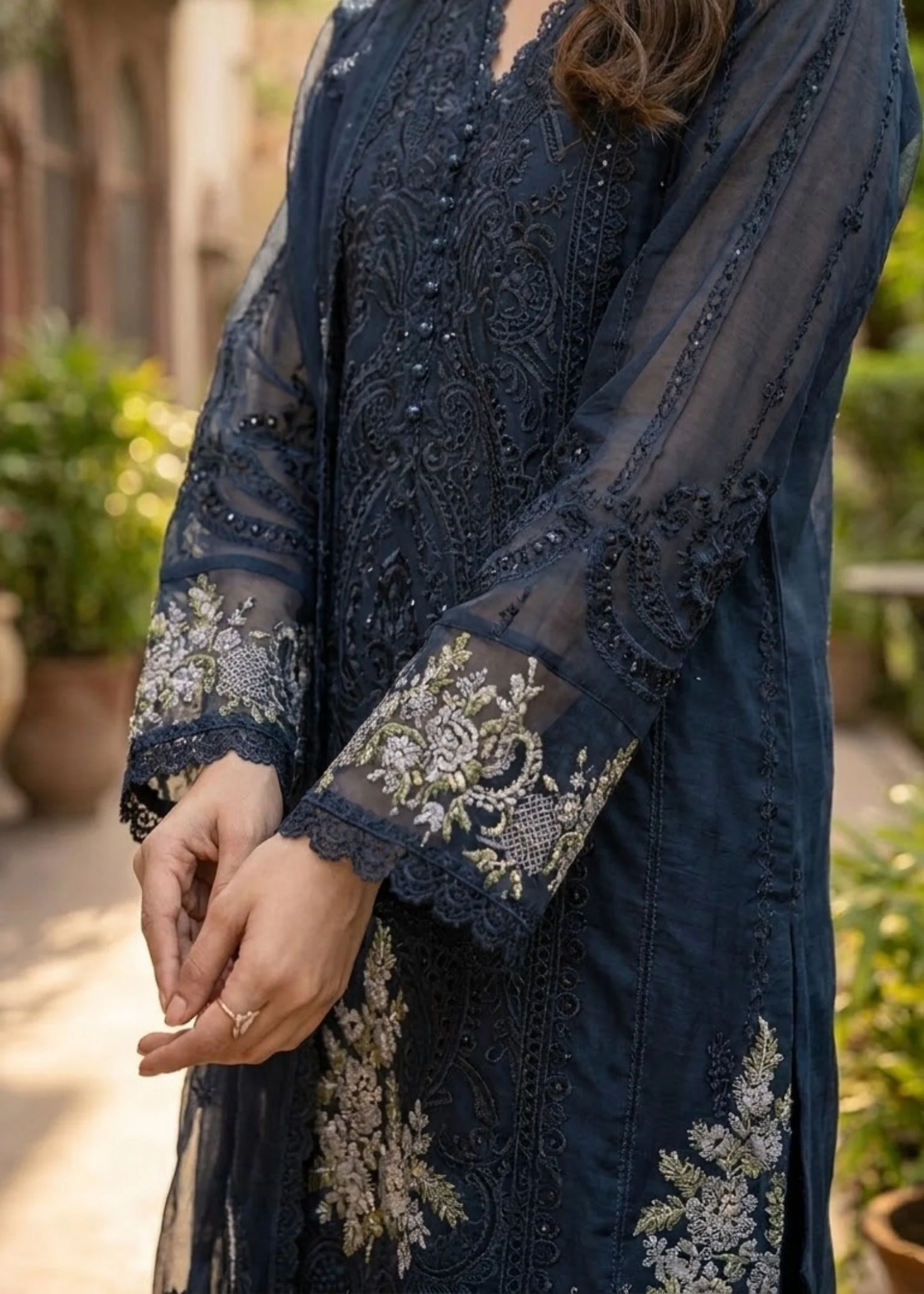 organza Kurta Set in Dark blue - view 5