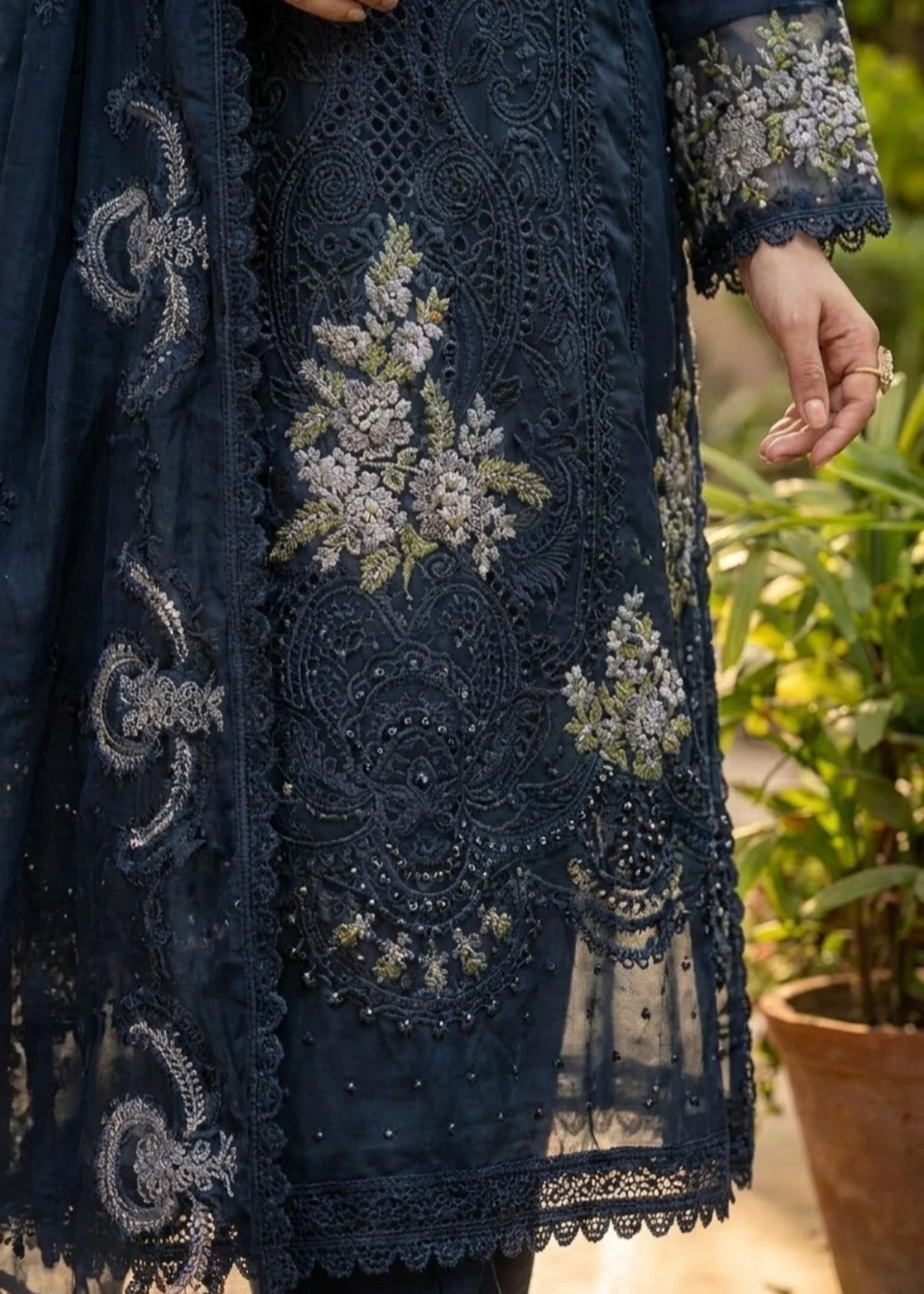 organza Kurta Set in Dark blue - view 4