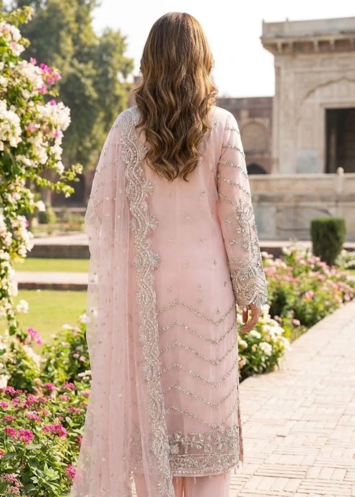 organza Kurta Set in Blush pink - view 5