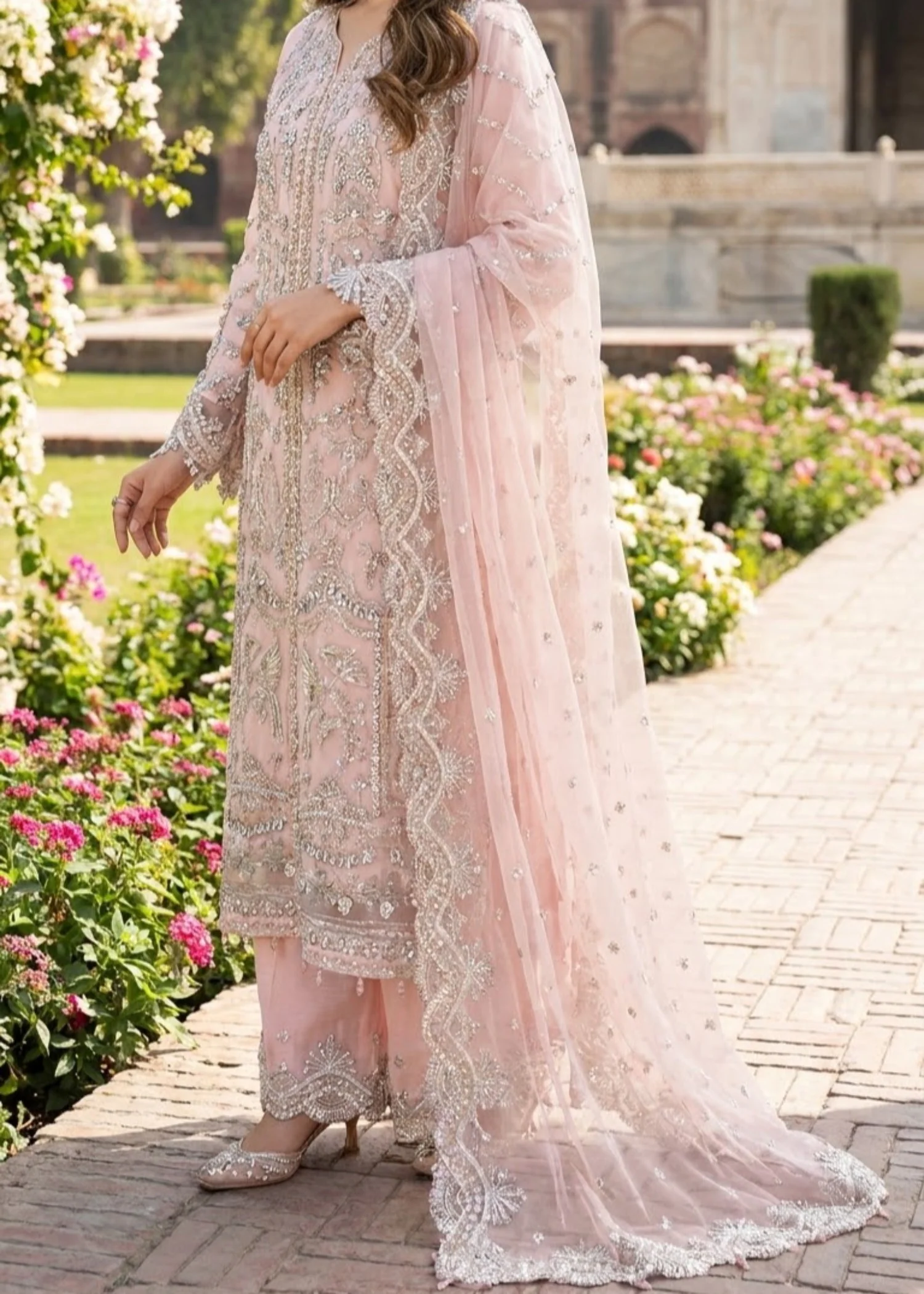 organza Kurta Set in Blush pink - view 2