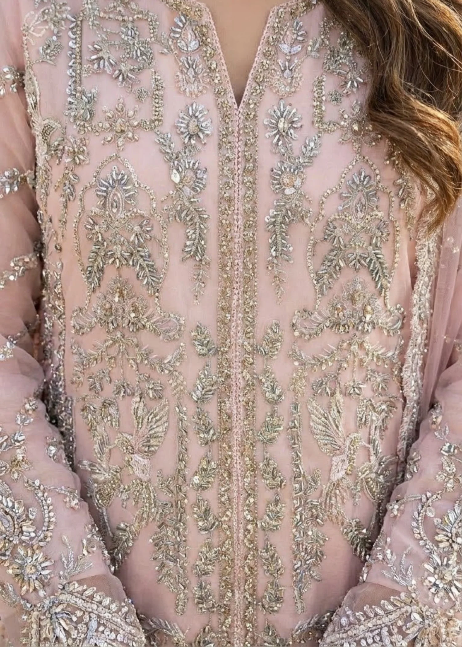 organza Kurta Set in Blush pink - view 3