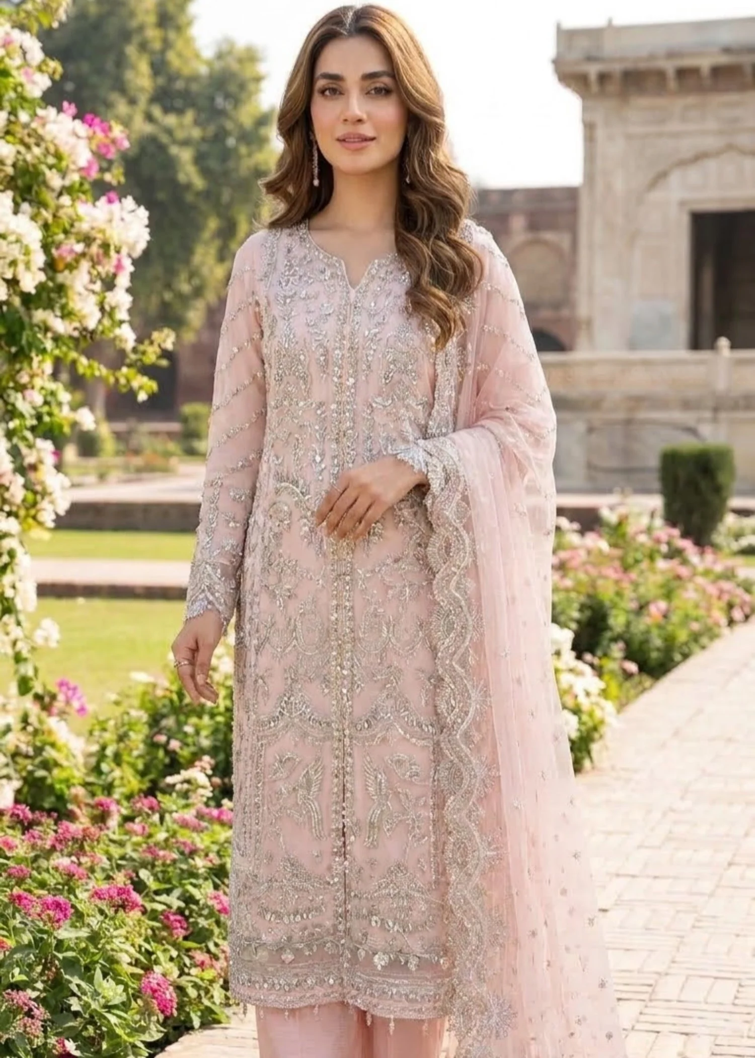 organza Kurta Set in Blush pink