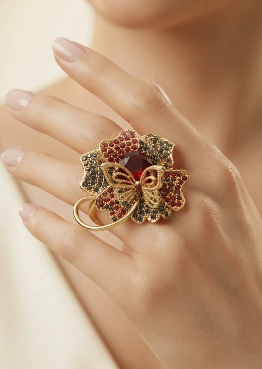 Ring in Ruby red Color by - Trendy Women Ring OHW8366 - view 3