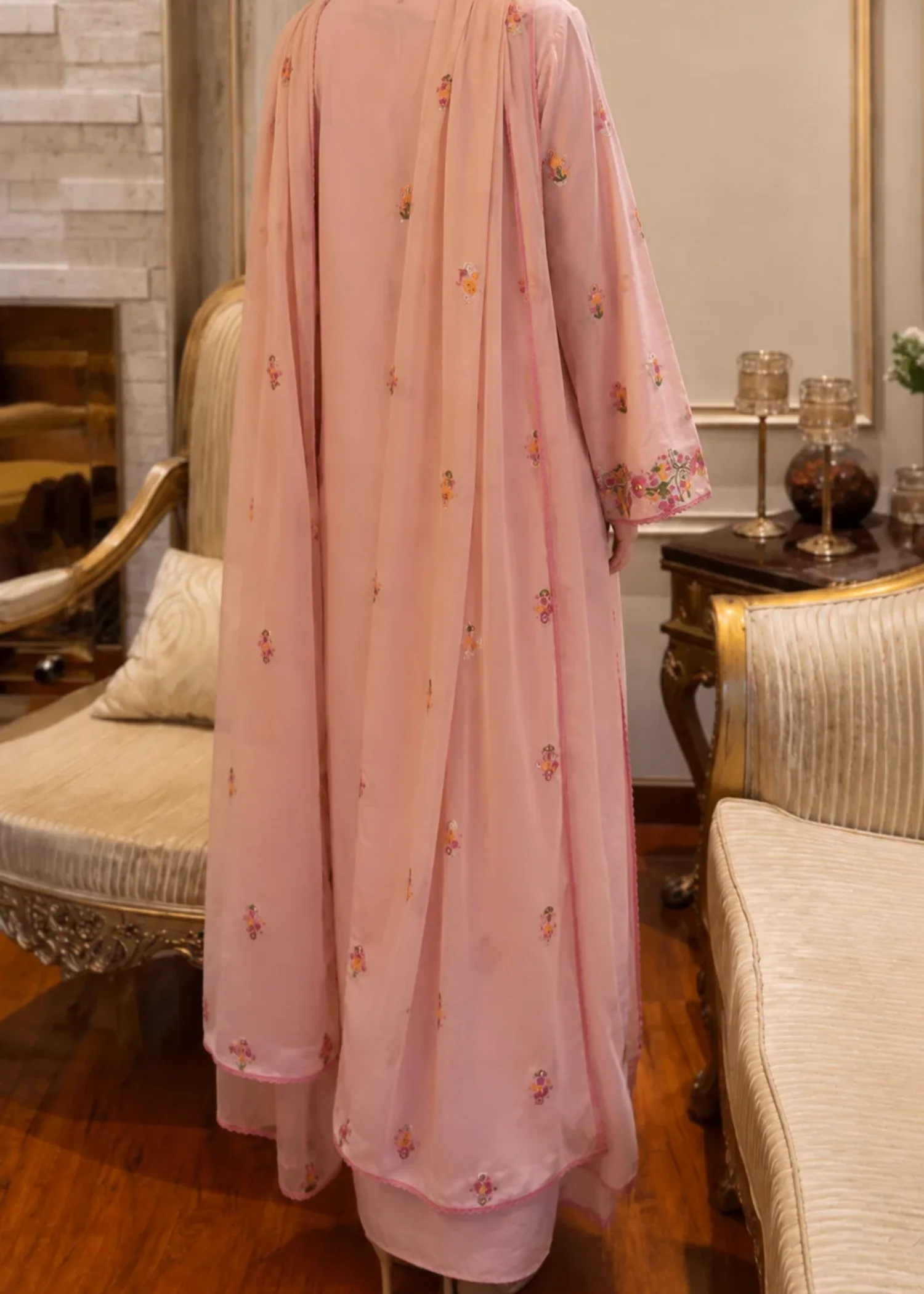 dhanak Kurta Set in Melon pink - view 3