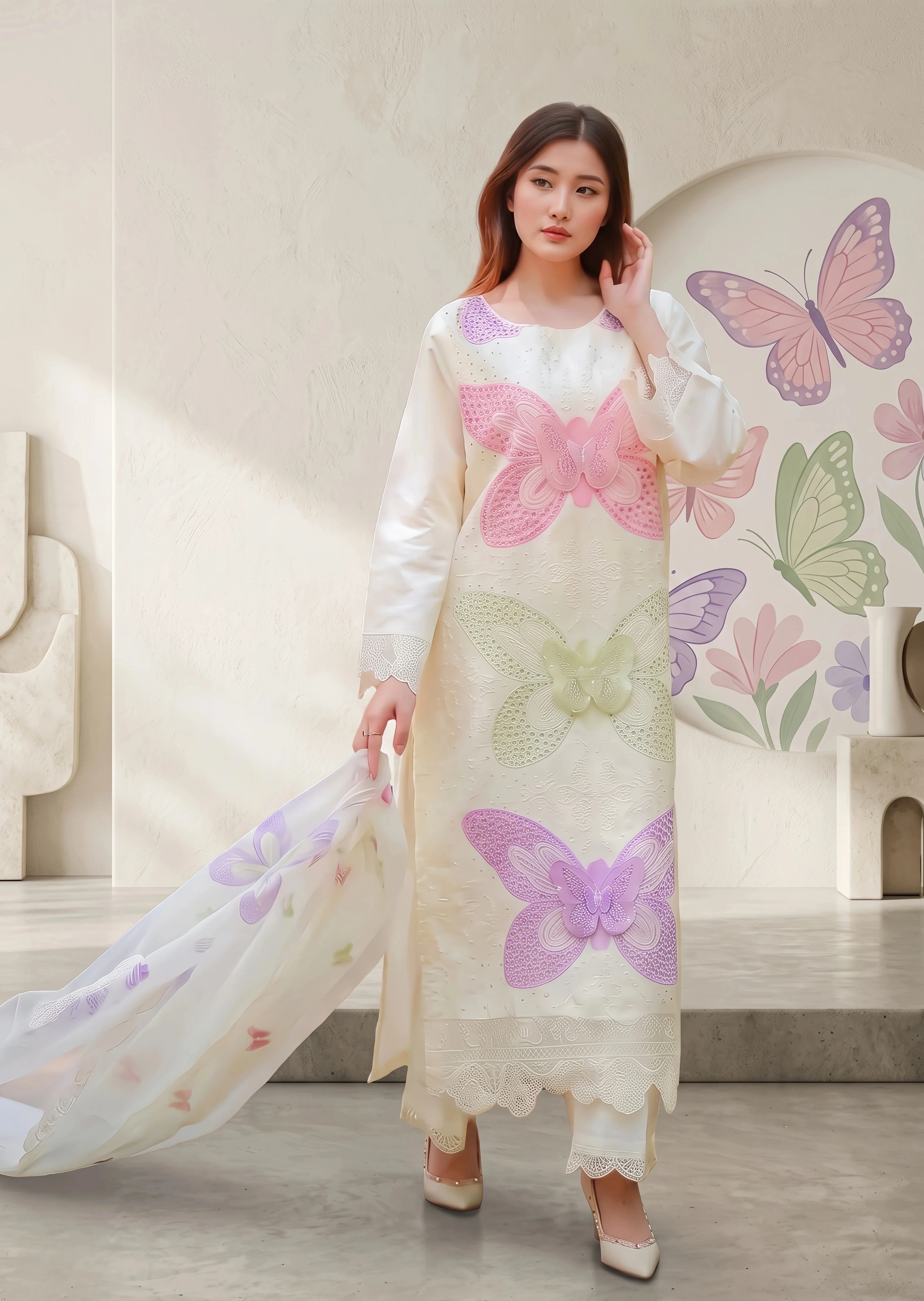 linen Kurta Set in Cream