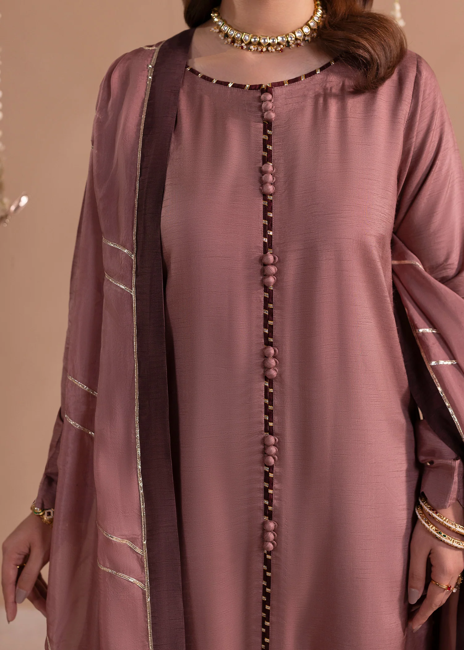raw silk Sharara in Mauve - view 7