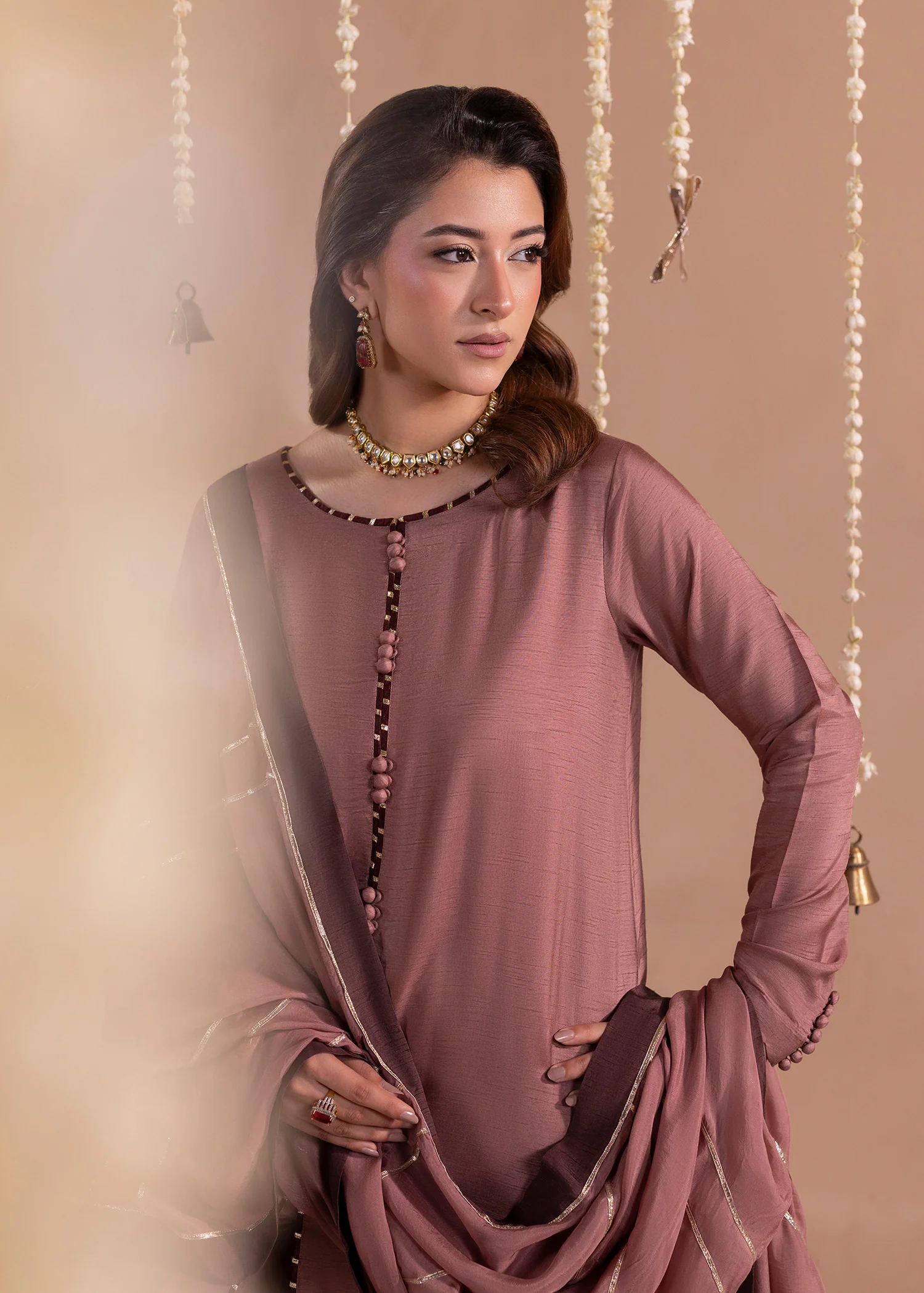 raw silk Sharara in Mauve - view 2