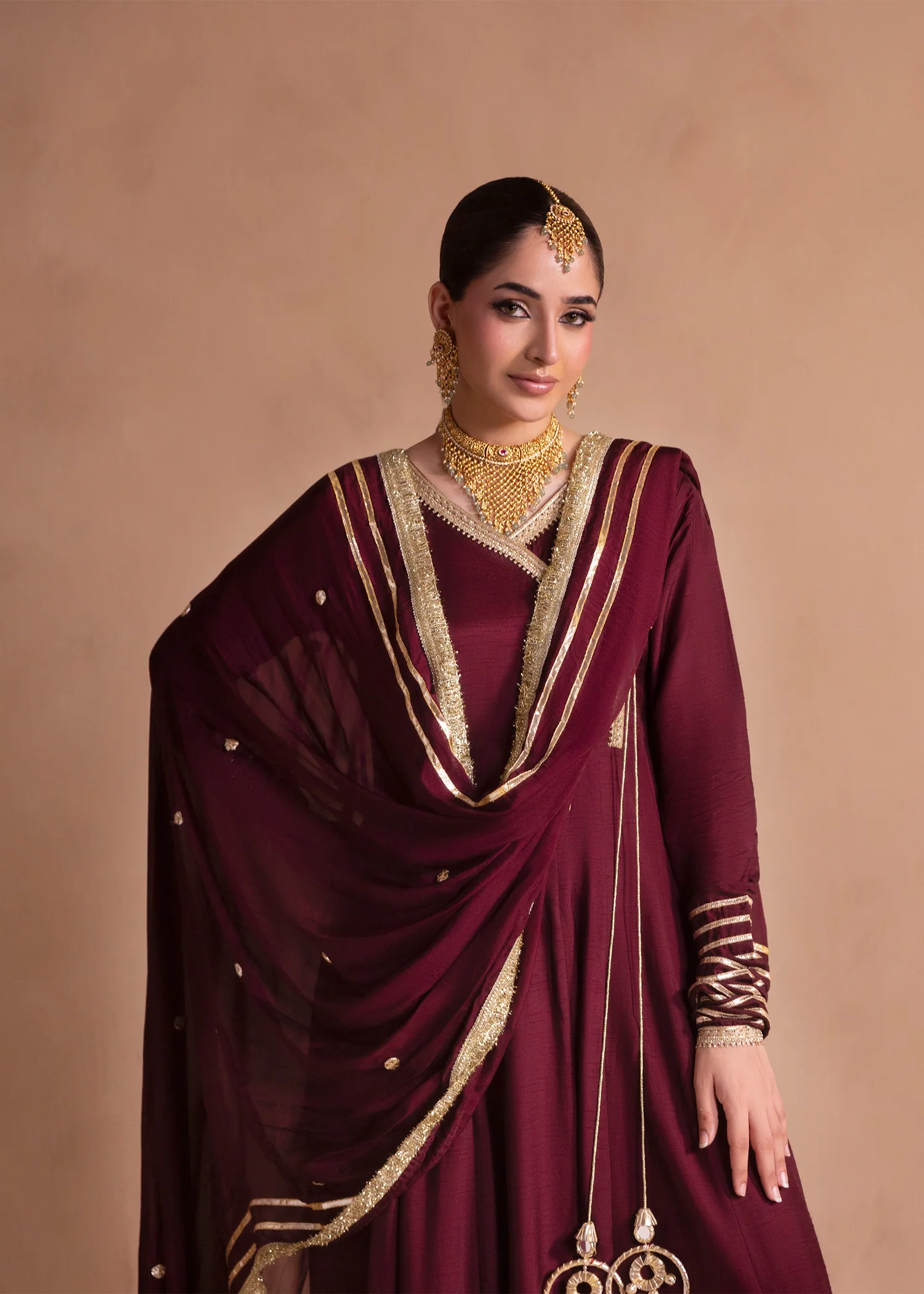 raw silk Angrakha in Wine - view 2