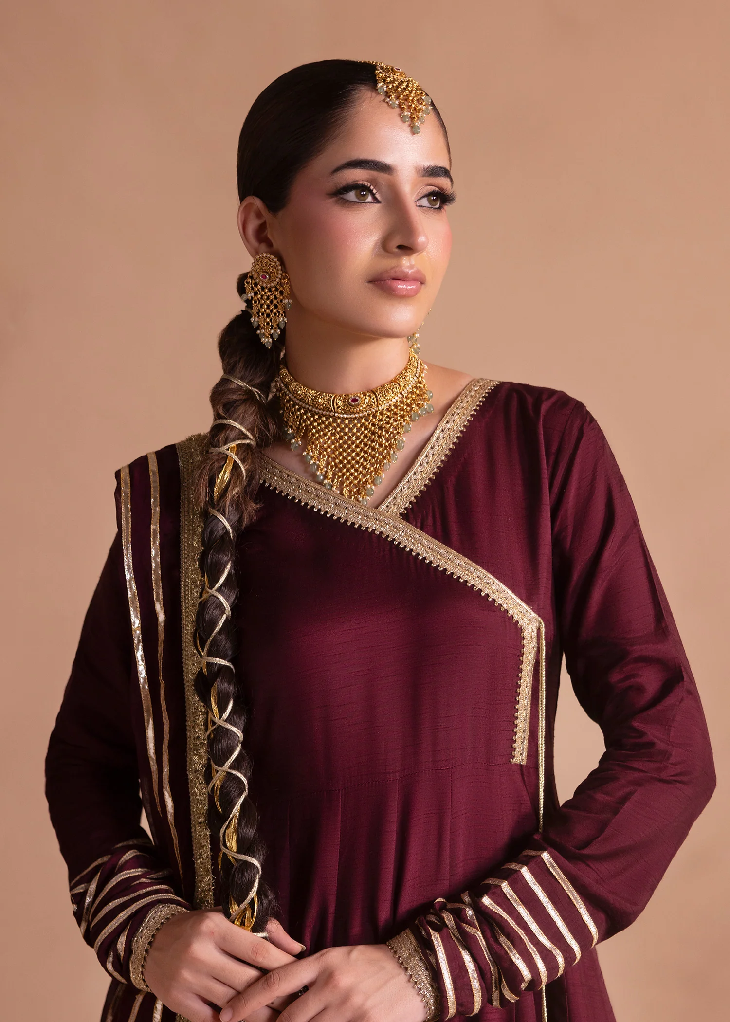 raw silk Angrakha in Wine - view 4