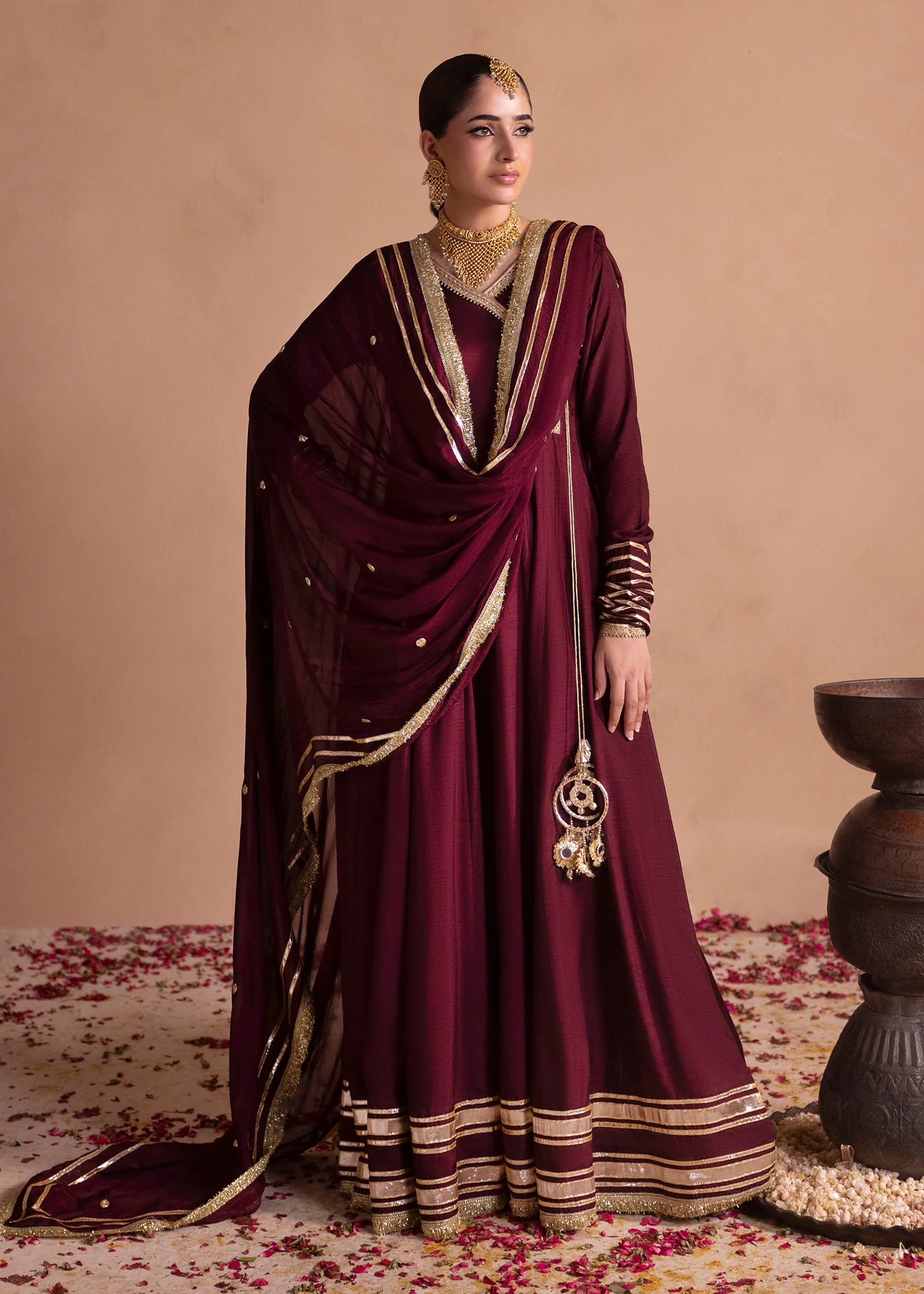 raw silk Angrakha in Wine - view 3