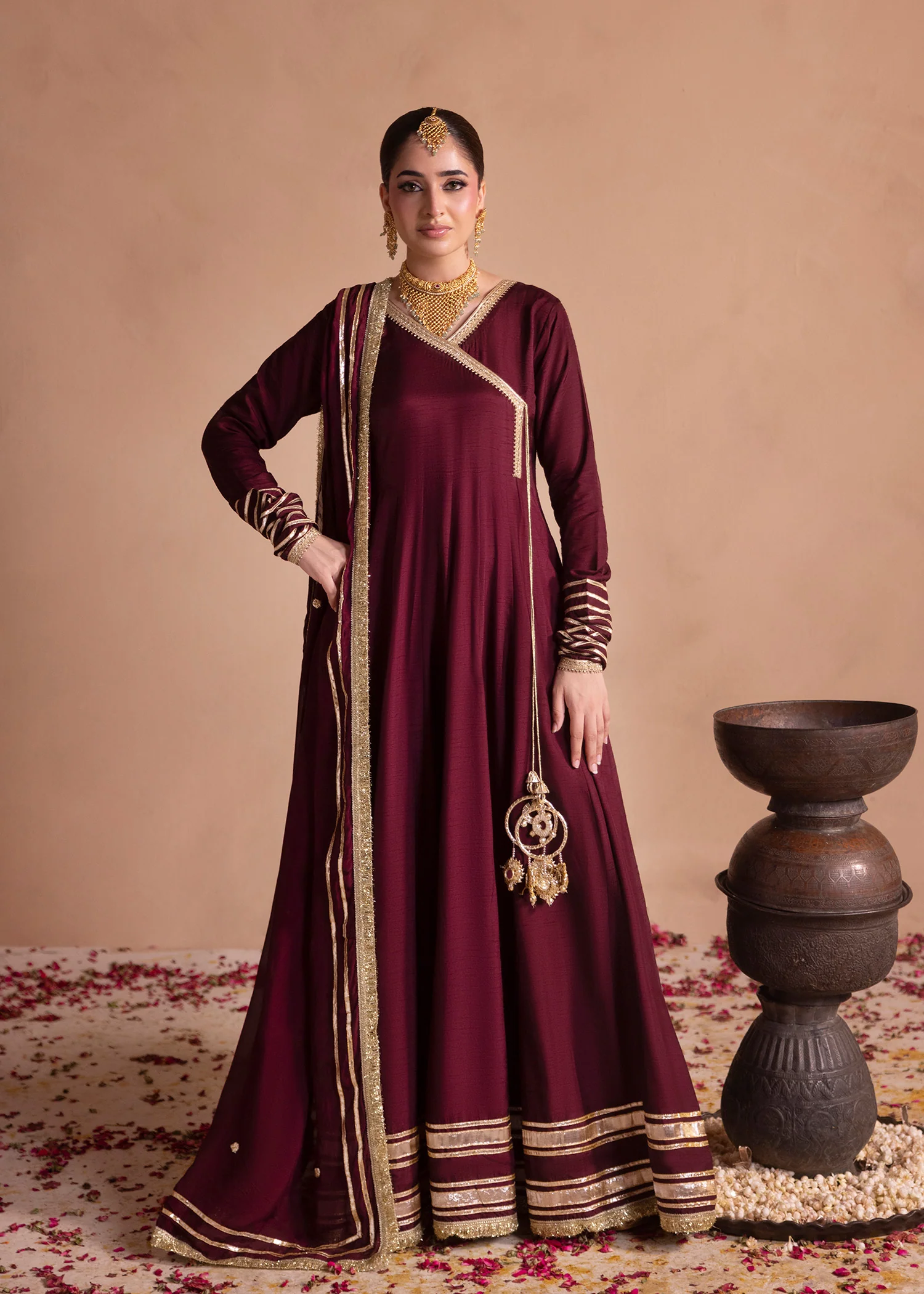 raw silk Angrakha in Wine